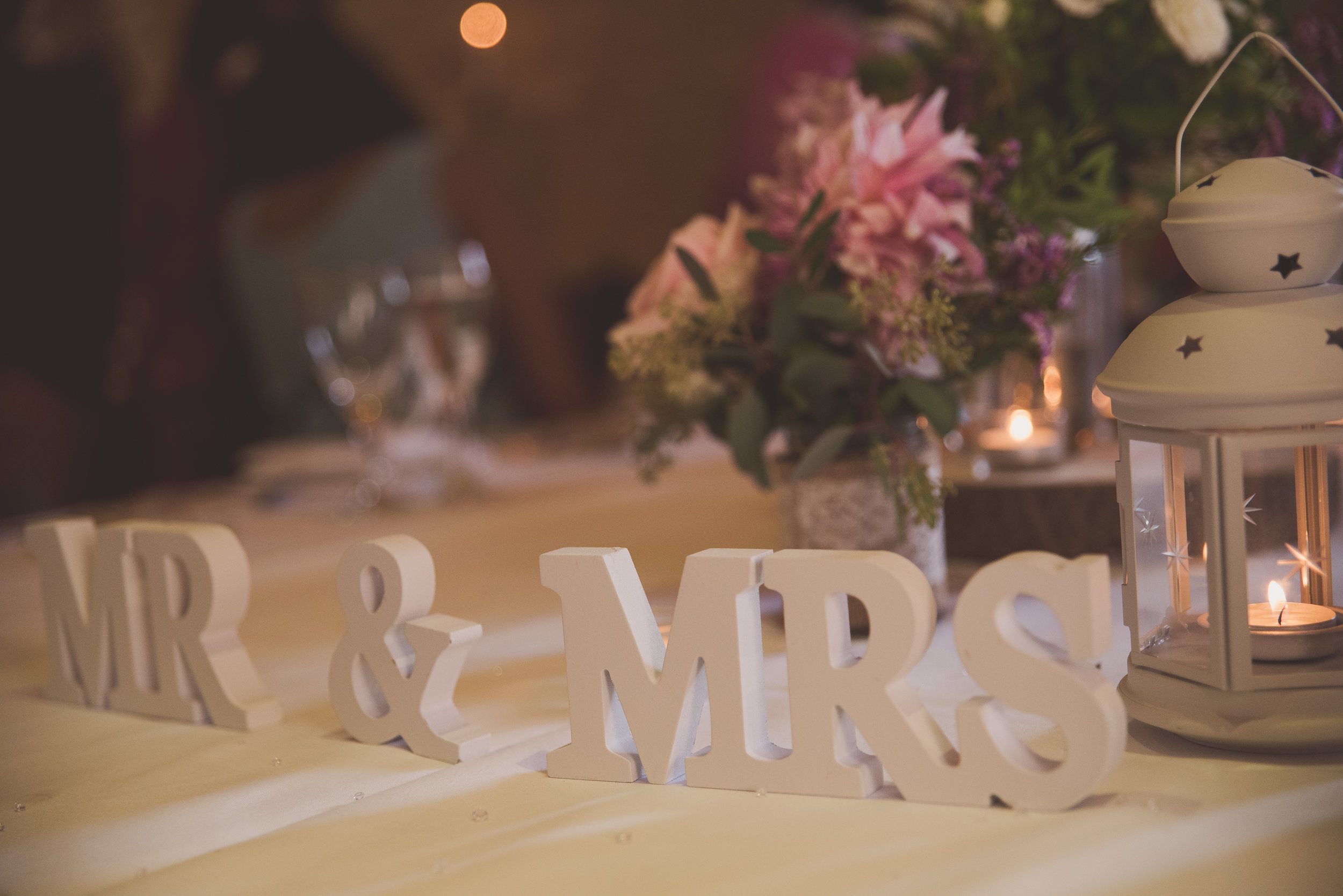 Wedding decorations at Tythe Barn