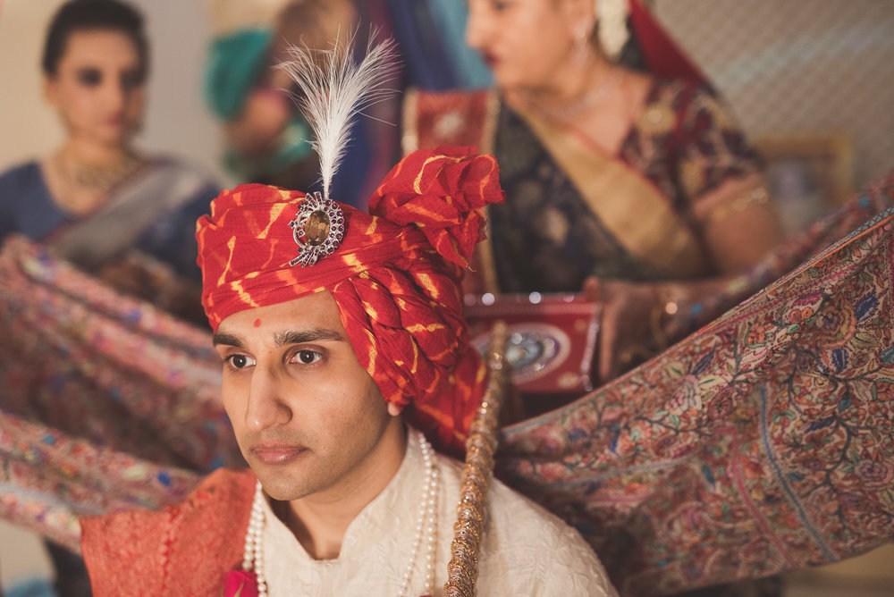  Paag ceremony at Shree Swaminarayan Temple before wedding ceremony at Oshwal Centre. 