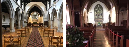 St Mary Magdalene’s Woodstock (left) and St Martin’s Bladon (right). Our churches open daily for private prayer only in compliance with COVID-19 regulations.