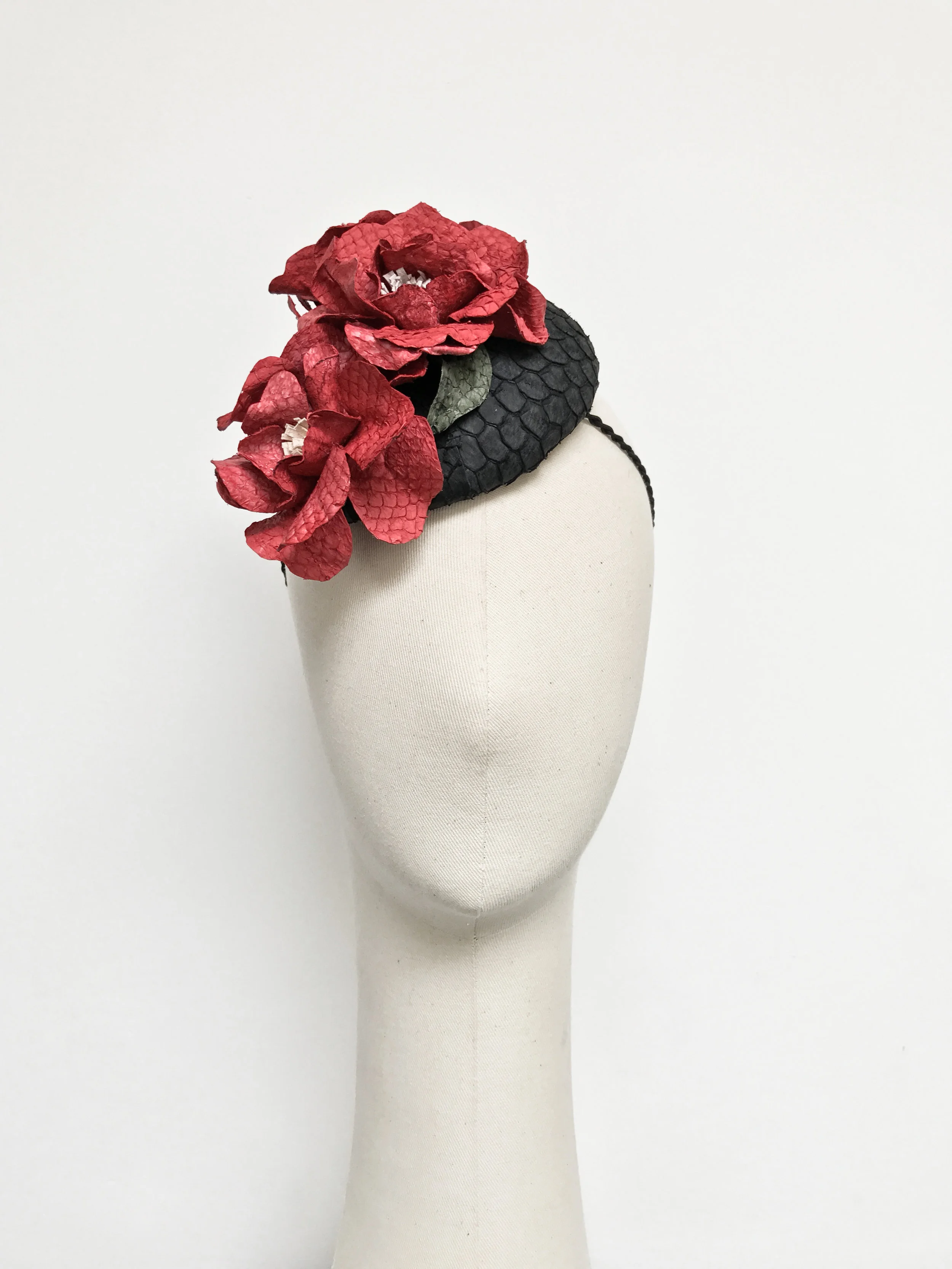 Fish leather hat with flowers