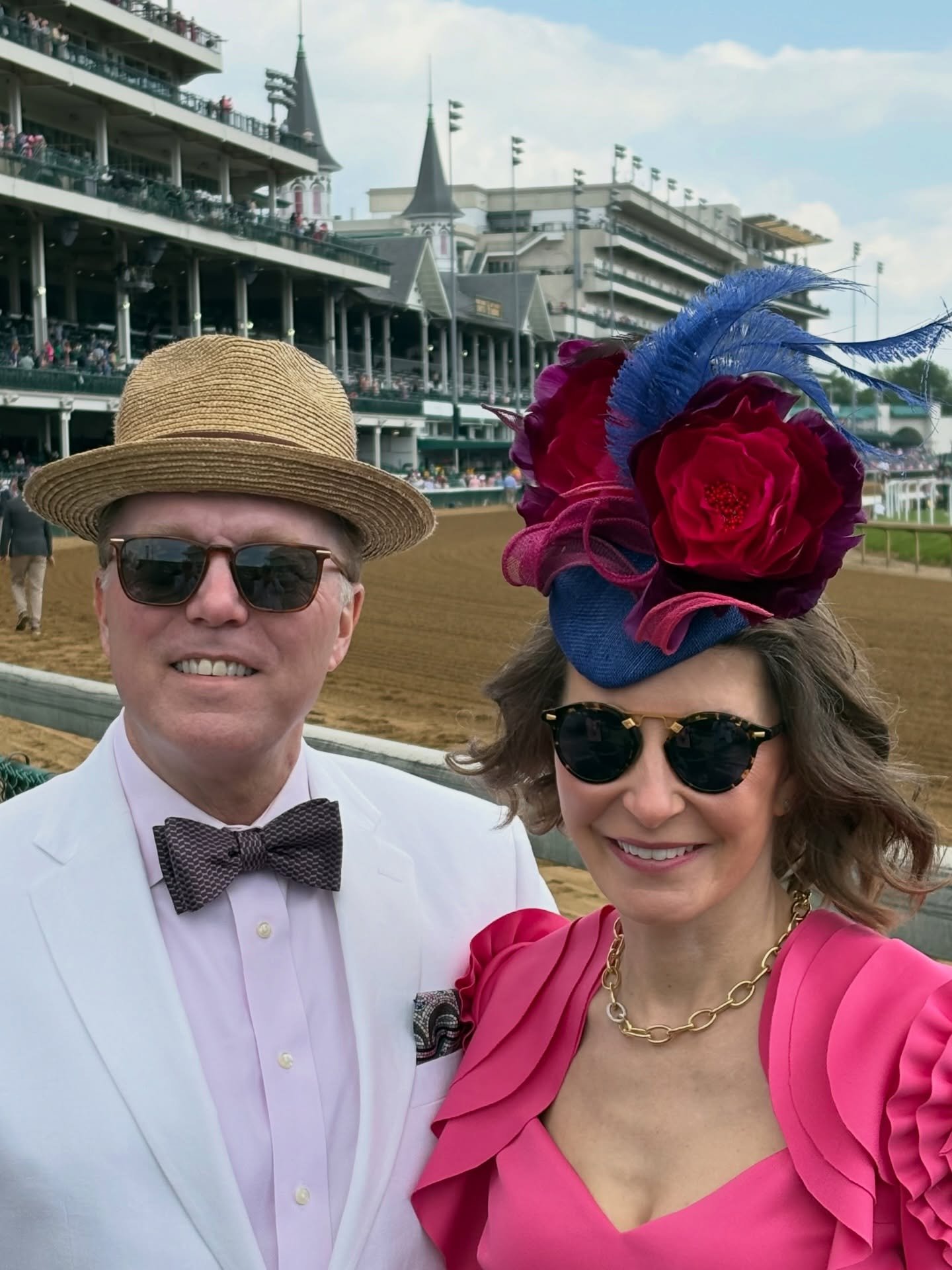 In 2026, the Kentucky Derby at Churchill Downs was a momentous occasion, and my wonderful client, Adrienne, wore two custom-made hats that I had the pleasure of crafting. It was an exciting experience for me to create the feathers and flowers for her