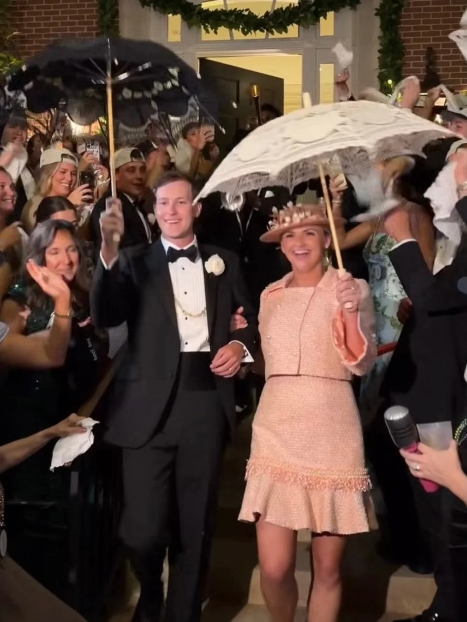 Marley and her husband waltzed to the jazz music of the brass band on their &ldquo;first line&rdquo; during her wedding last weekend. She wore a custom @suzanneperronstpaul suit and a chic straw boater handmade by me. I adore that she opted for a sof