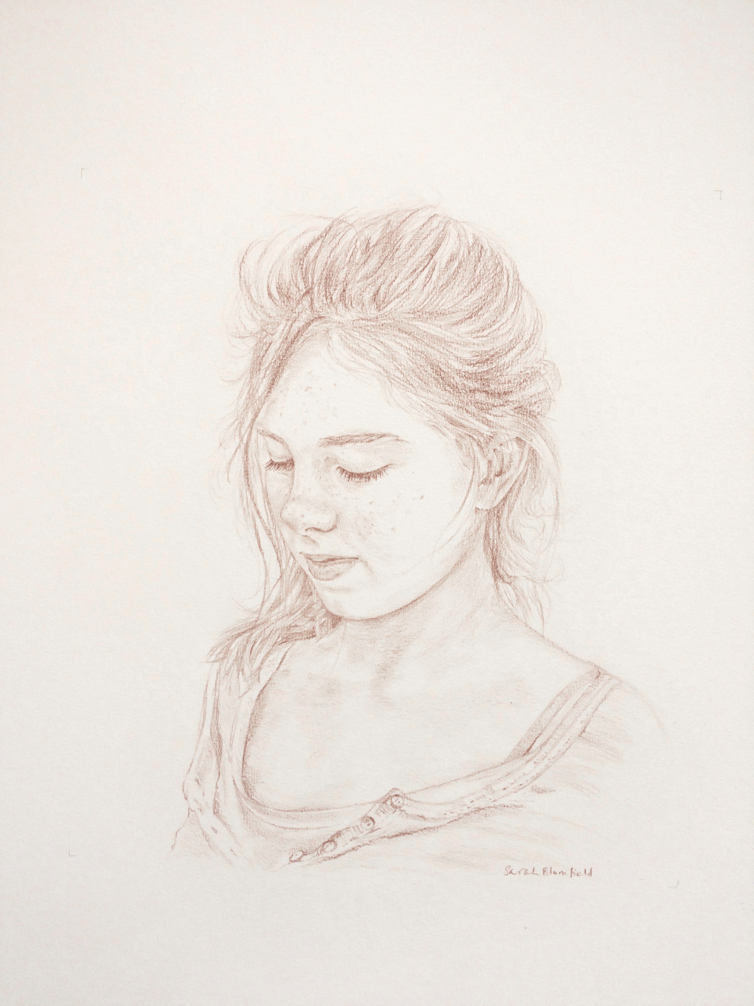 Girl, conte crayon on white paper