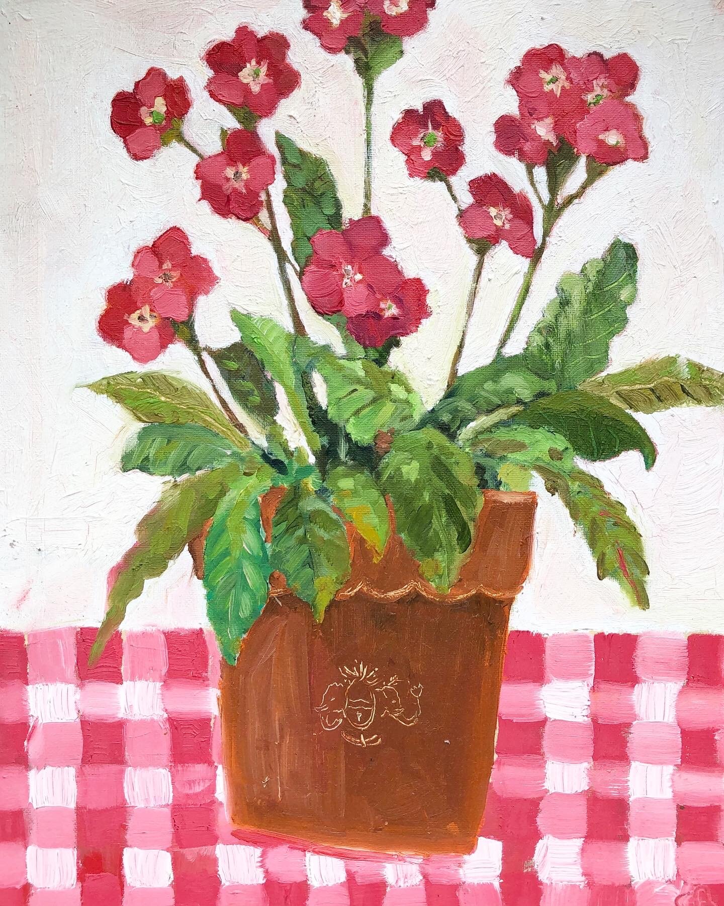 Flowers in Petersham pot. Oil on board, 30 x 24cm. Sold