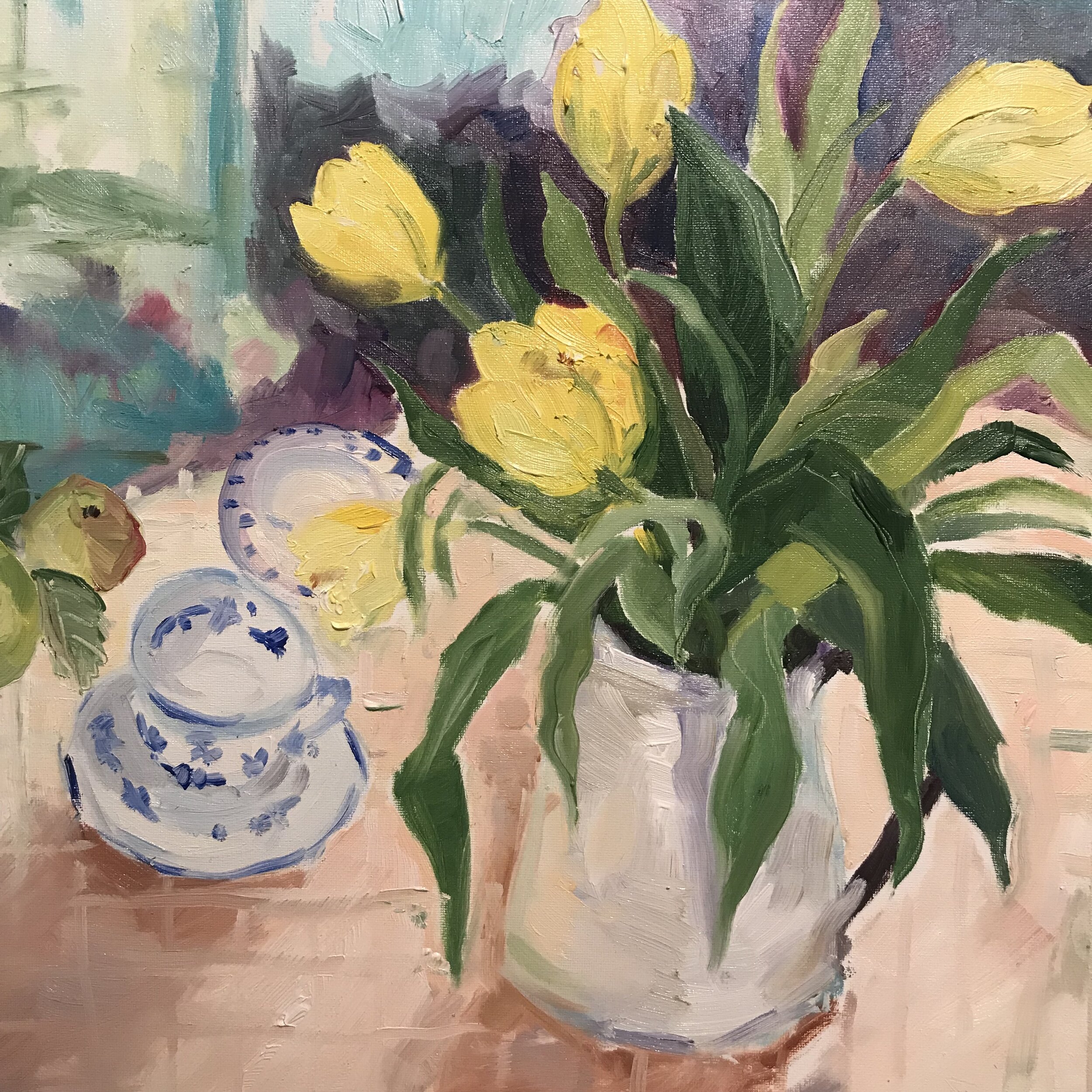 Yellow Tulips, 30c, x 30cm, oil on board. Sold