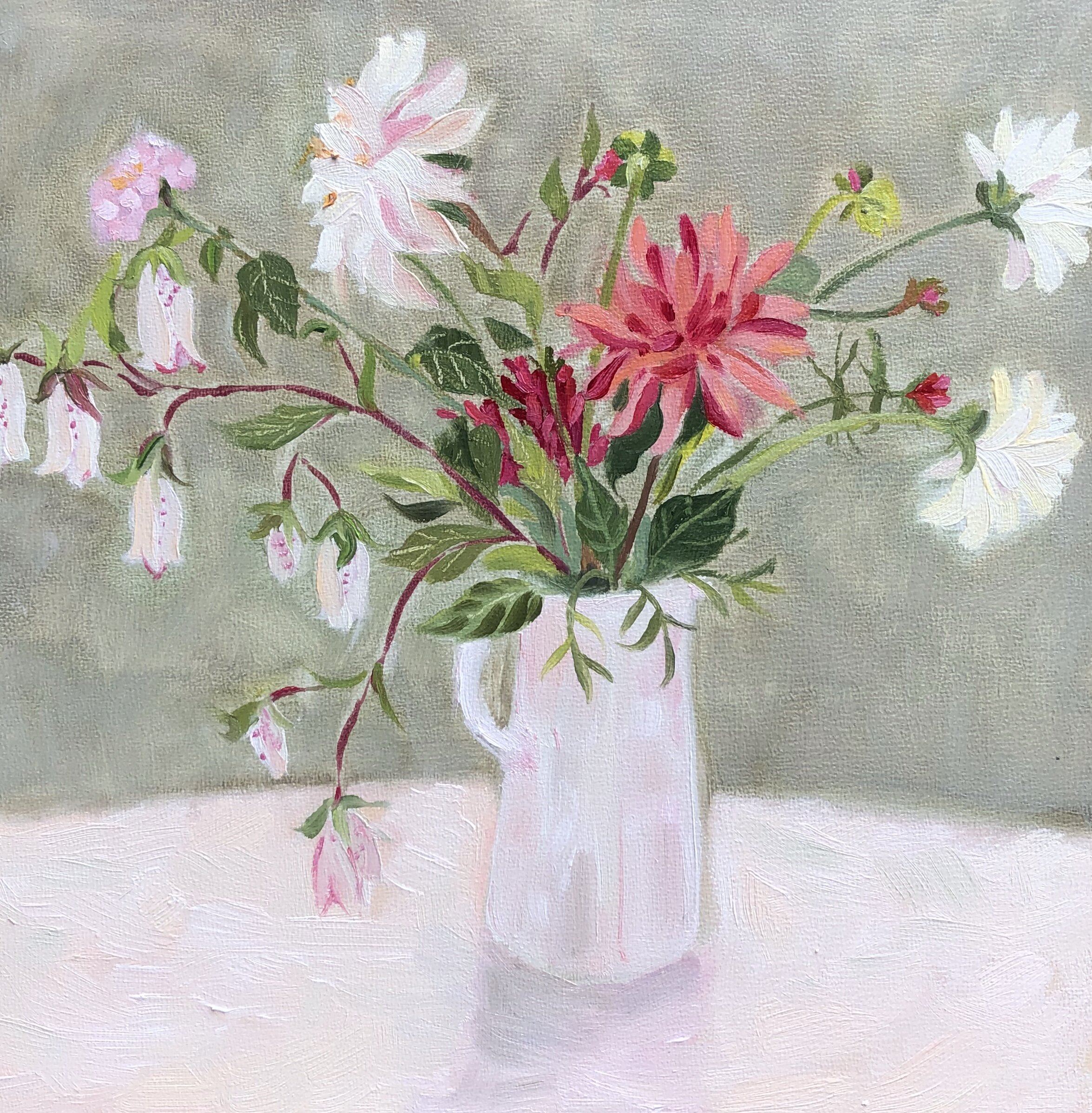 A Jug of Dahlias 20cm x 20cm sold