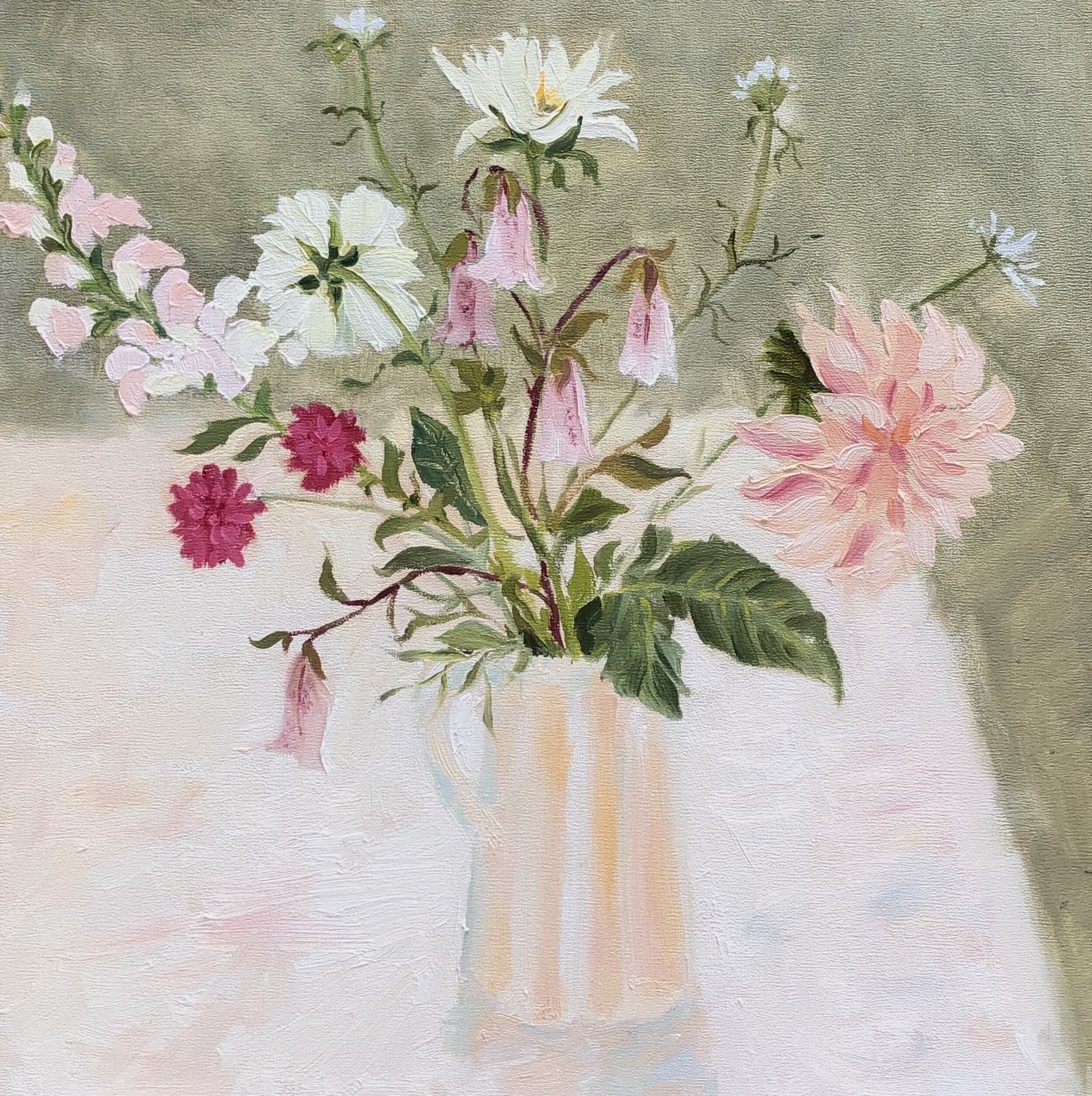 Snapdragons and dahlias, 20cm x 20cm oil on panel. Sold