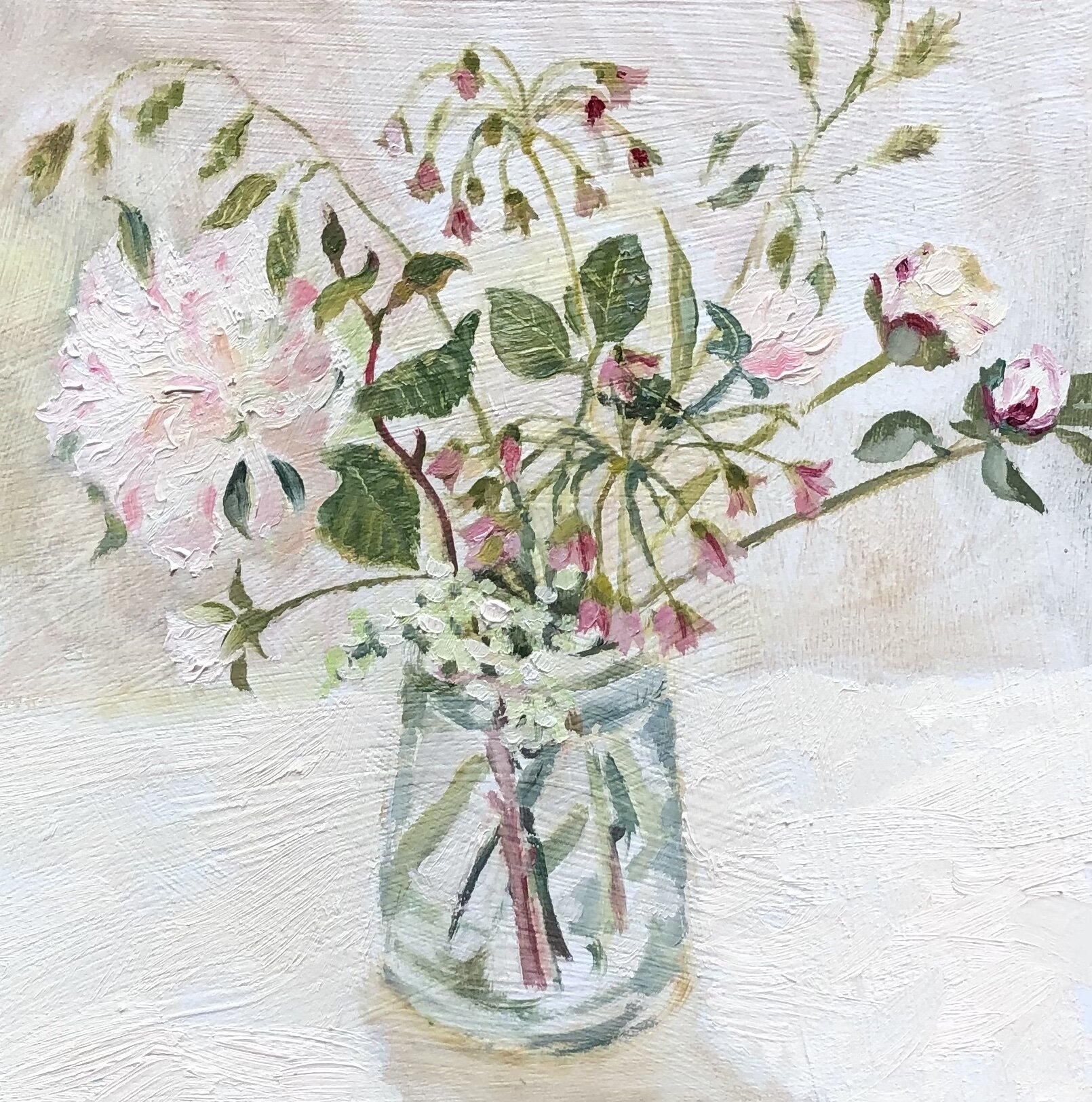 Peonies and Alliums, 8" x 8", oil on board, sold