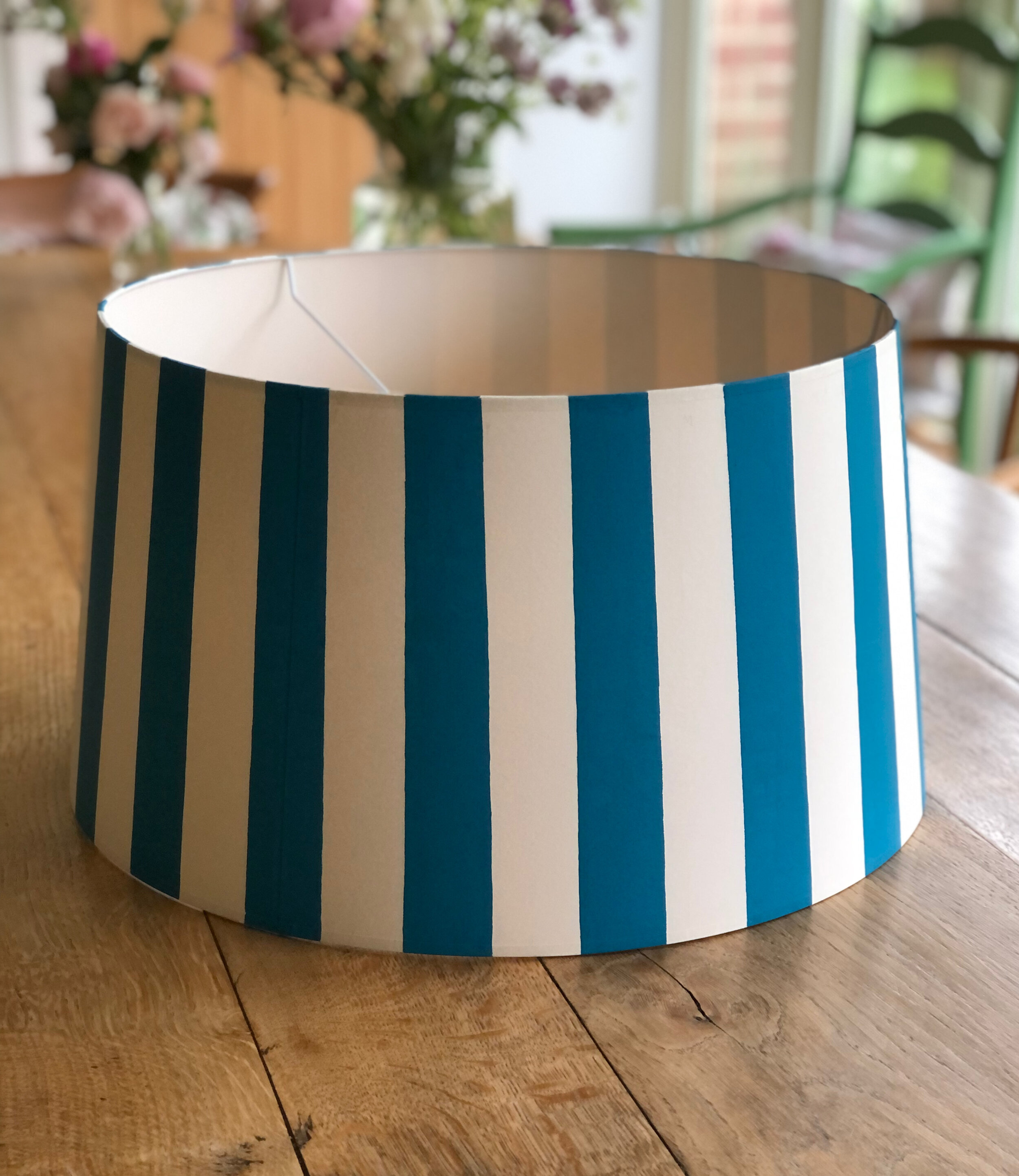 turquoise stripes on a drum shade