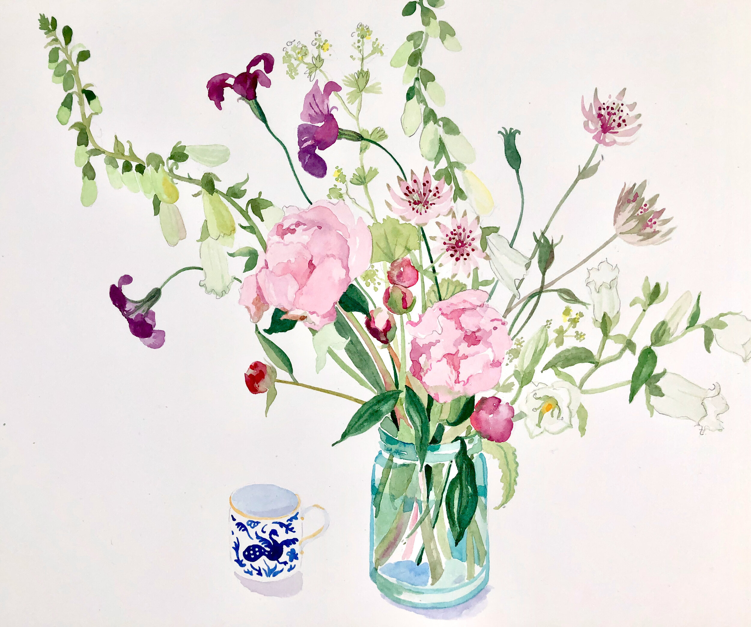 Peonies and Alliums, watercolour, 31 x 41 cm