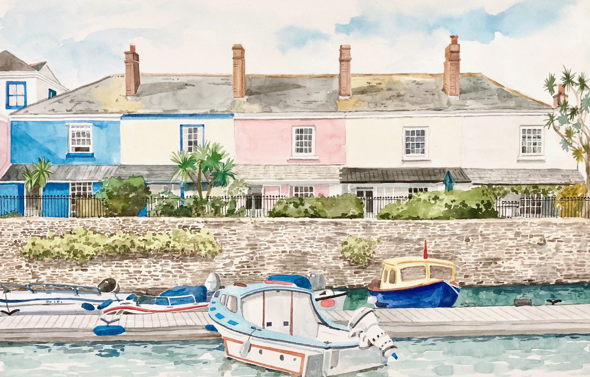 Devon cottages, watercolour