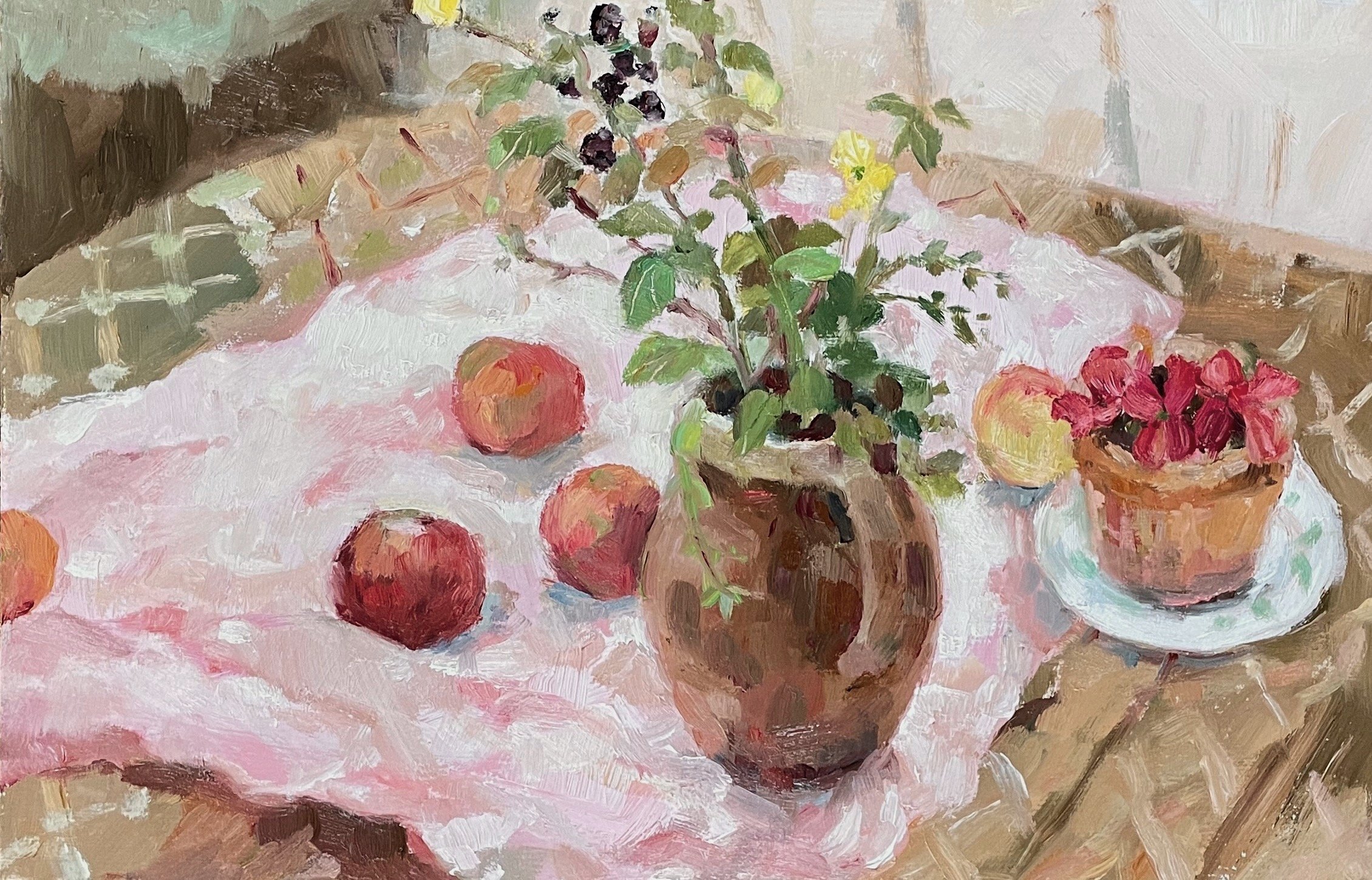 Picnic in the Greenhouse 20 x 30cm oil on board