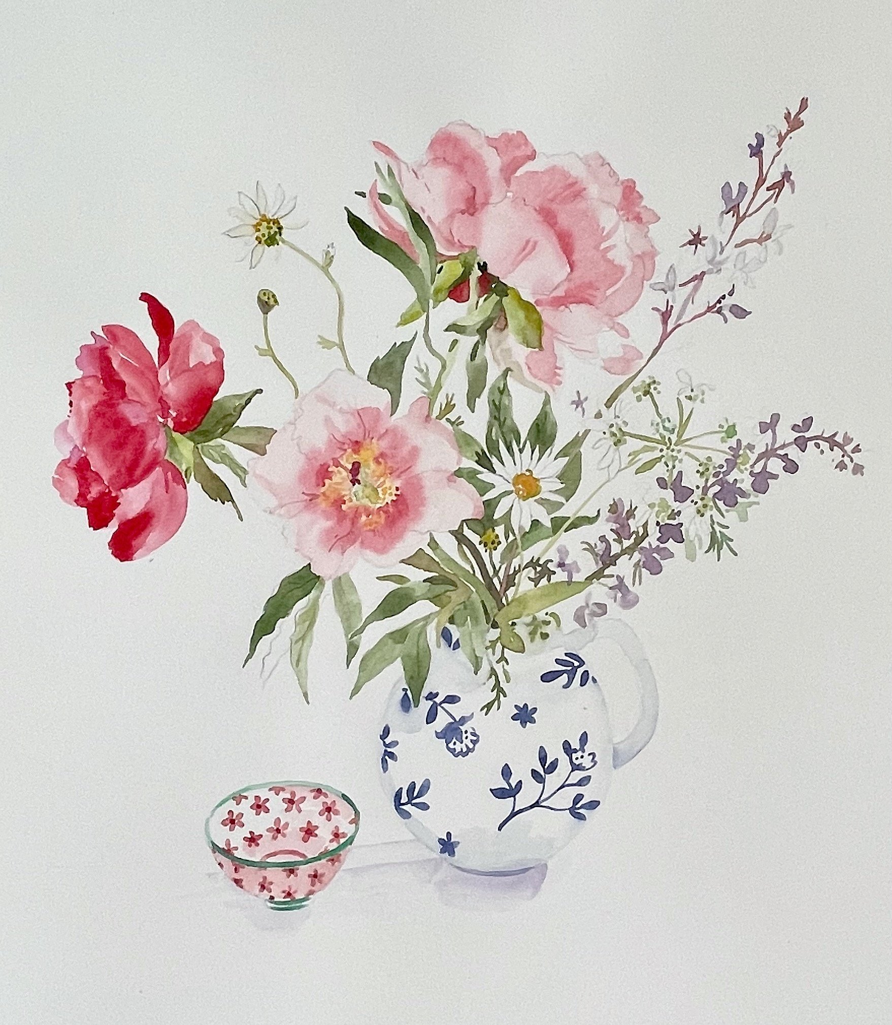 A bunch of peonies, watercolour, 35 x 35cm