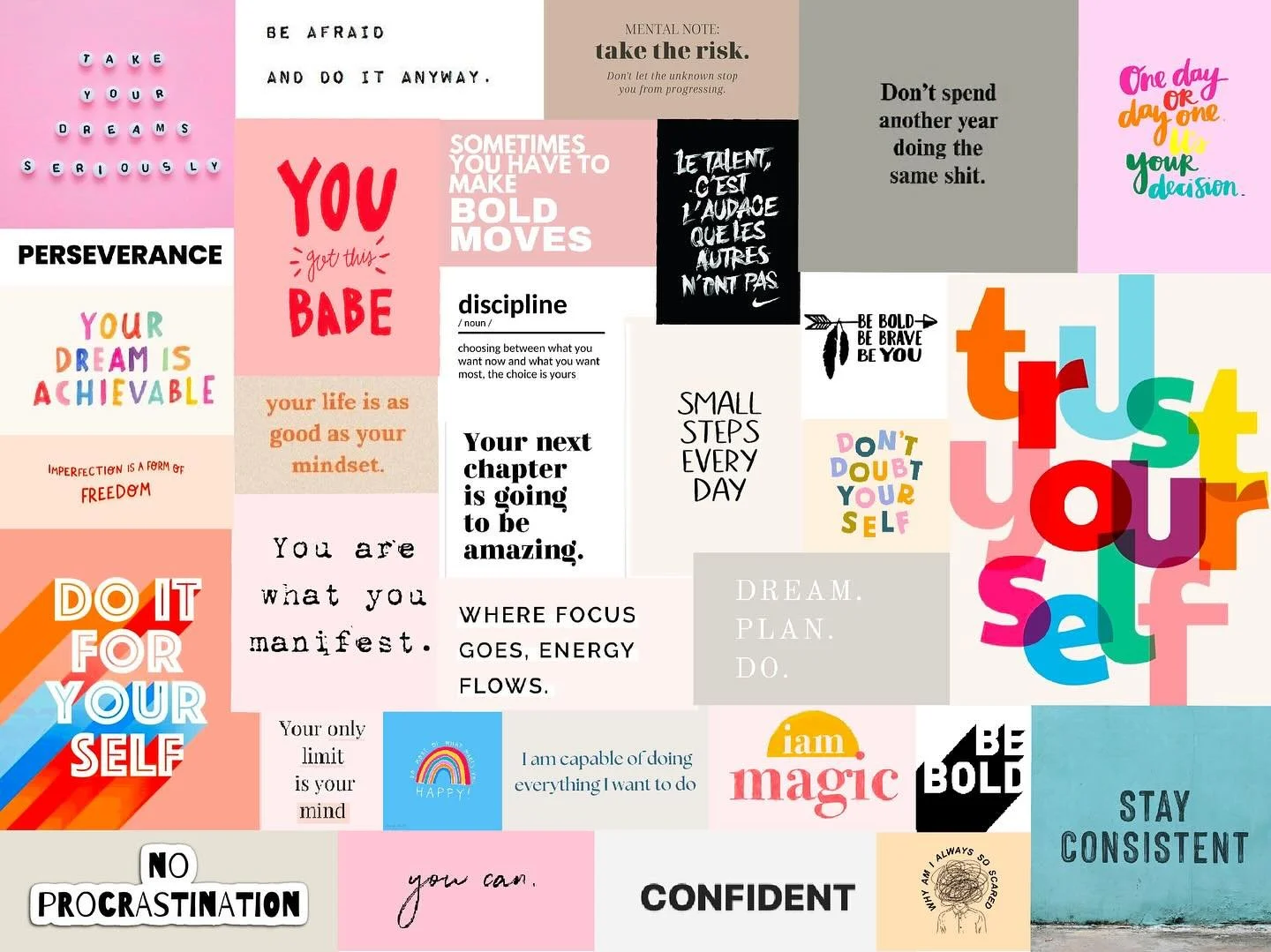 Parfois, les projets avort&eacute;s reviennent &agrave; la surface diff&eacute;remment. 
Ce visuel du projet BE BOLD BE YOU, qui n&rsquo;a finalement pas vu le jour, est devenu mon fond d&rsquo;&eacute;cran.
Je ne le calcule m&ecirc;me plus, je dois 