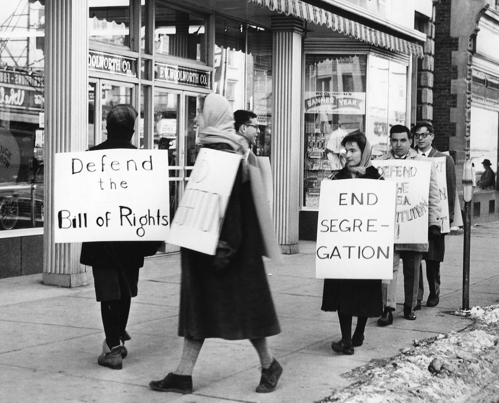 Protesters outside of Woolworths on the Commons. Image from the Photo Collection at The History Center in Tompkins County.