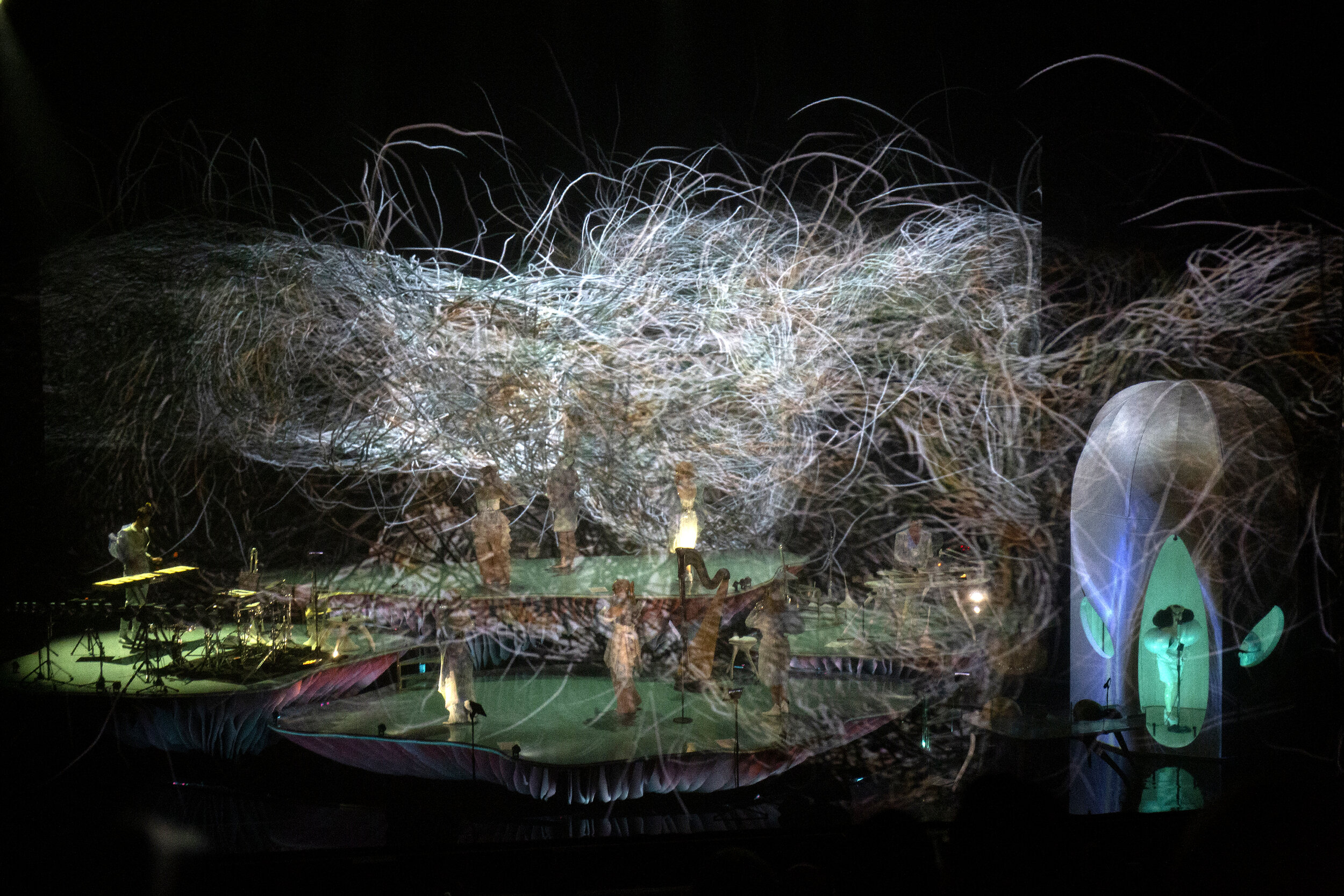  Reverberation Chamber for Björk’s  Cornucopia  tour, 2019. Arup used the SoundLab to test different forms and develop this vaulted octagonal chamber so that Björk’s large concert audience could hear her singing as though in a small space. Photo: San