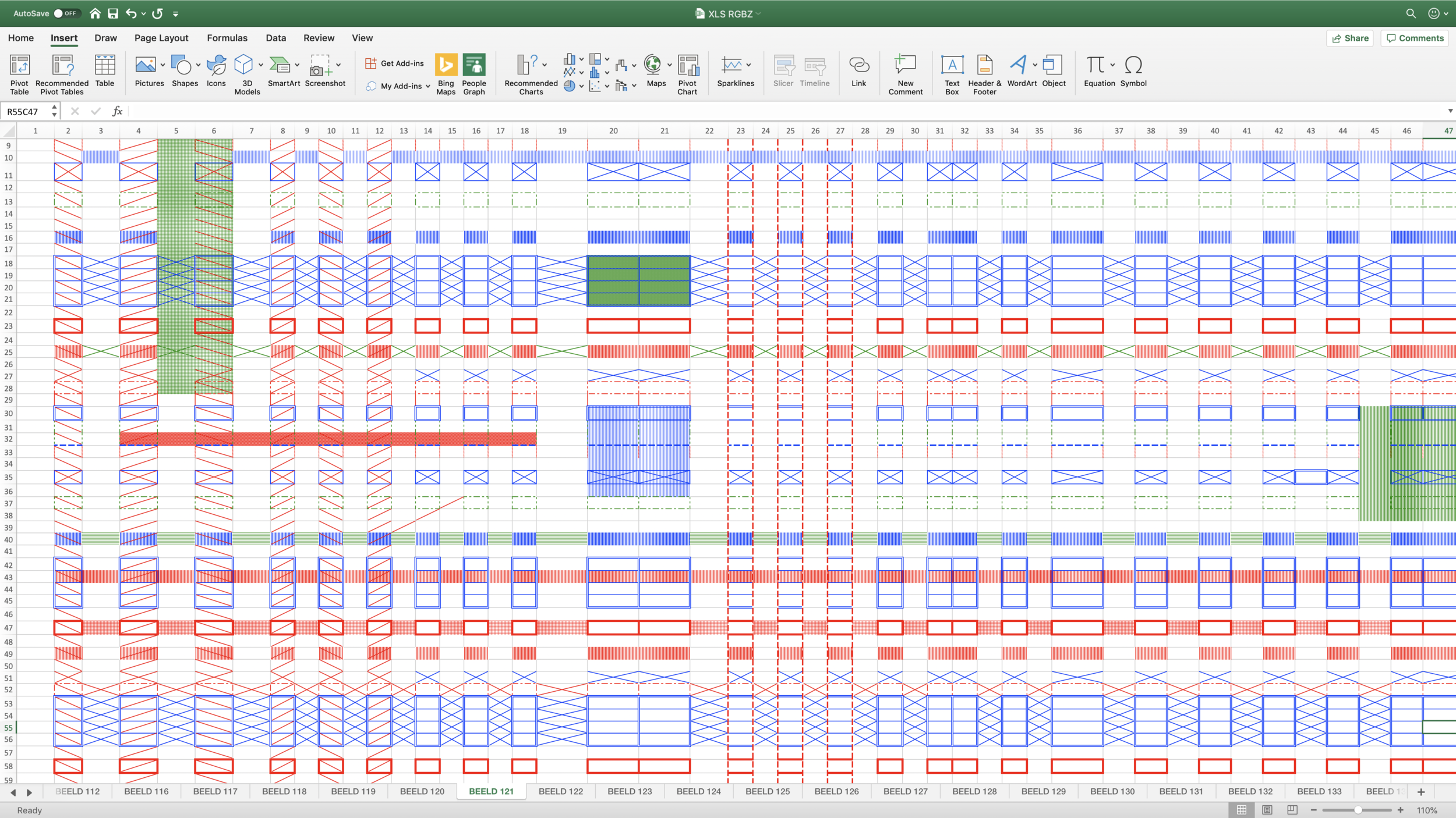 Microsoft Excel drawing from Jan De Vylder and Inge Vinck, Verveling / Verveeling / Vervelling, 2020.