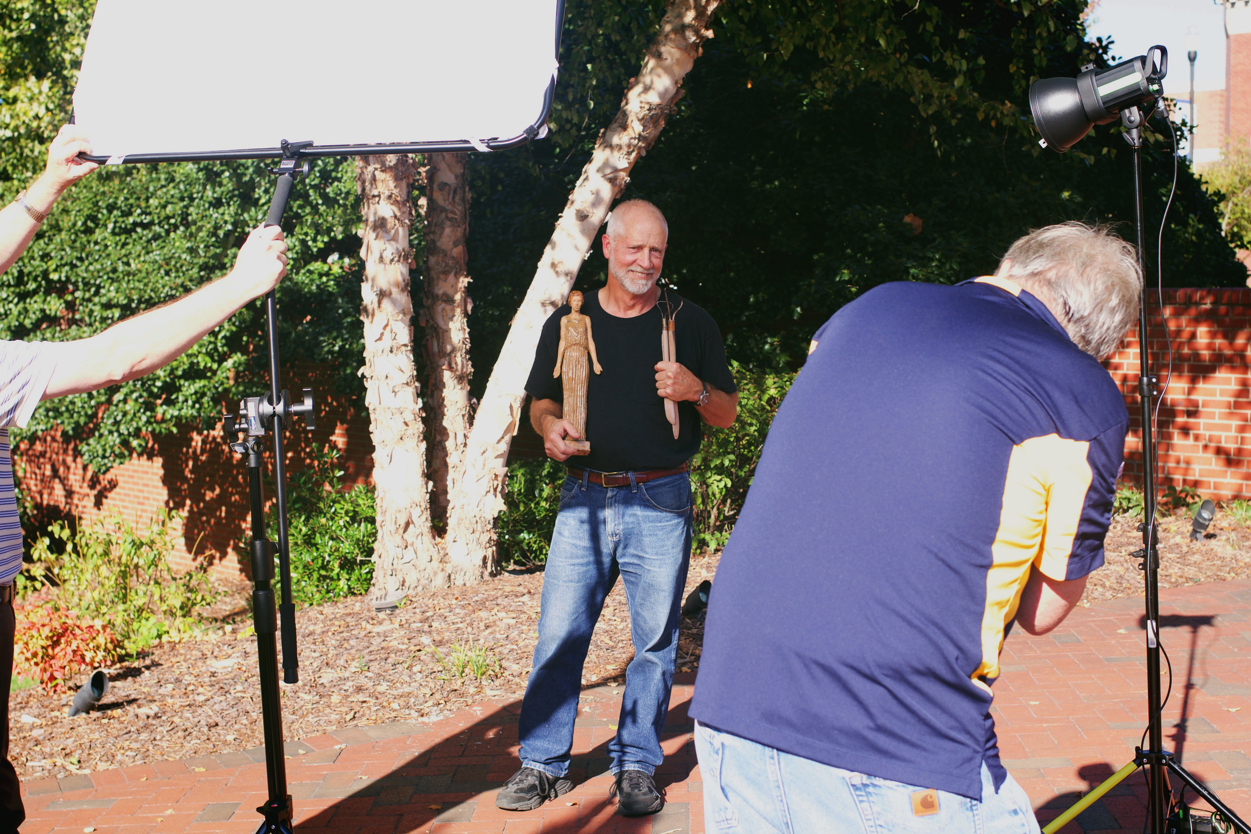  Photo Shoot for UNCG Magazine in front of Barnhill's "Minvera" Sculpture. 