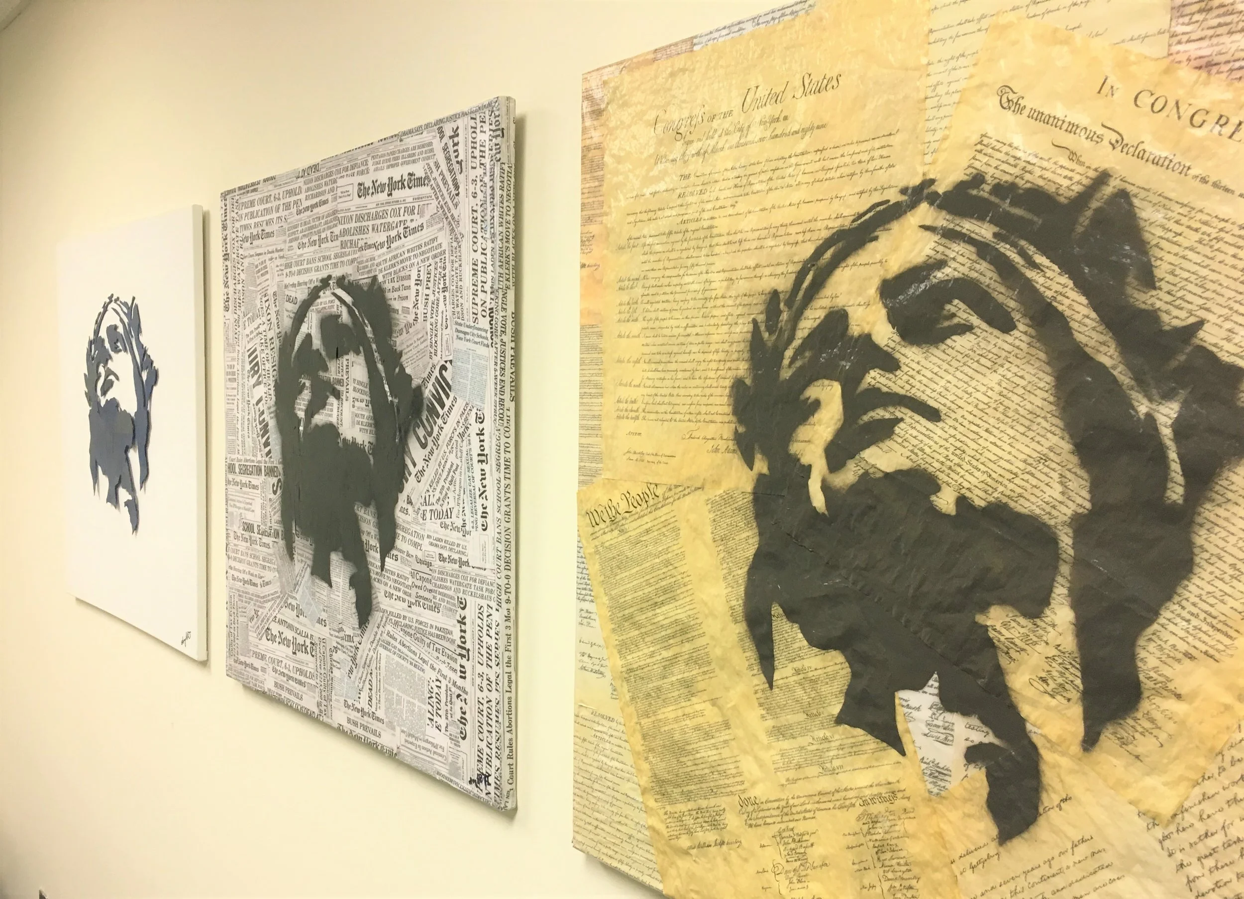 Ladies of Justice. 2017. Mixed media on canvas. Each piece 30" x 30" (76 x 76 cm).