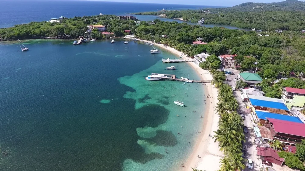 Half Moon Bay, West End, Roatan, seen from the water