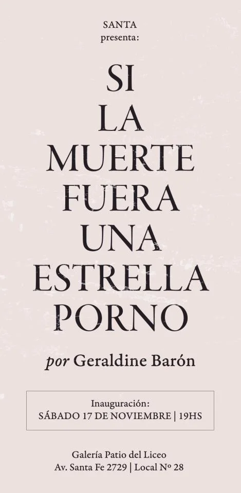 Flyer por Iara Kremer para la muestra de G. Barón