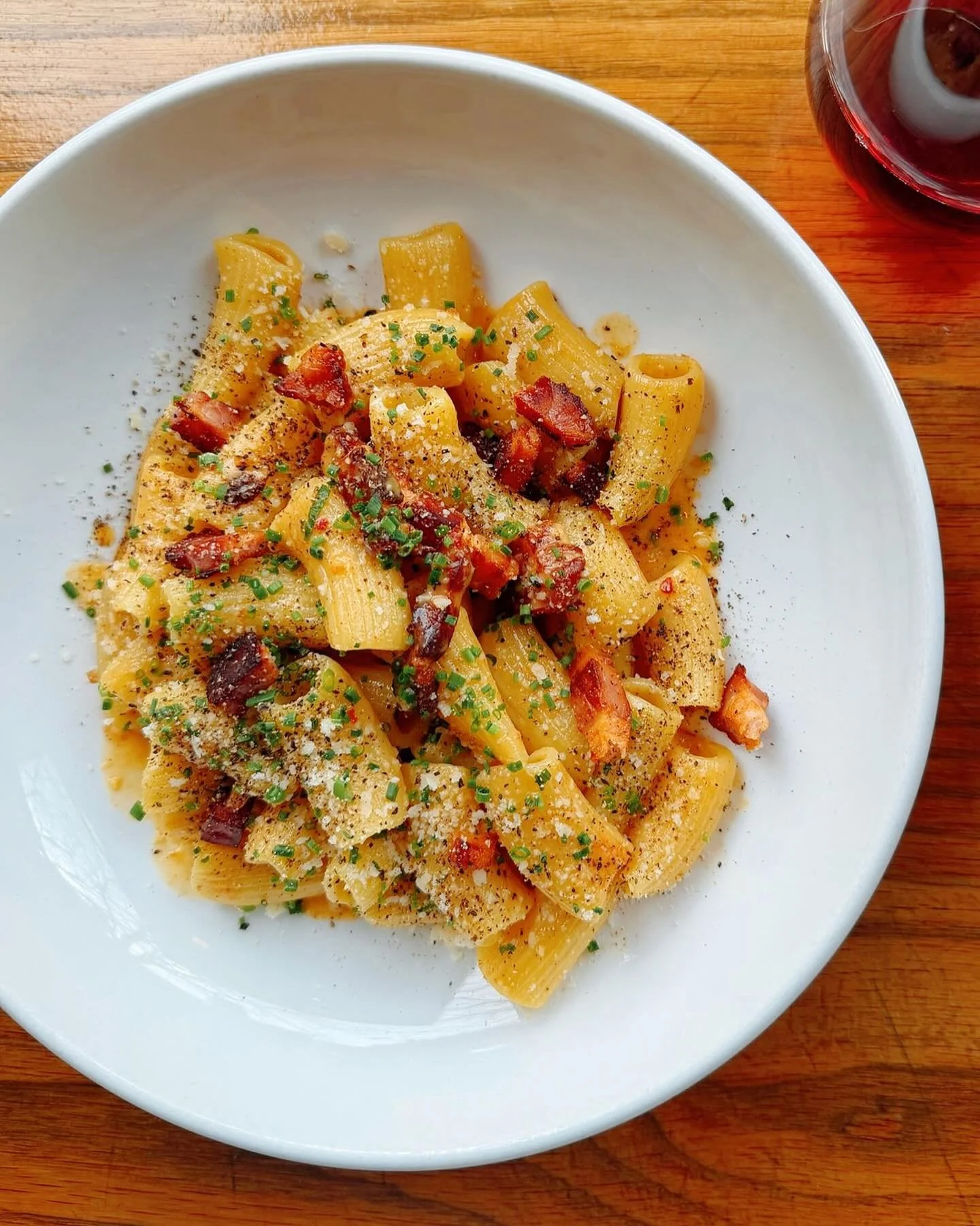 New Chef&rsquo;s Pasta | Rigatoni Carbonara | nduja sausage, pancetta parmigiano reggiano