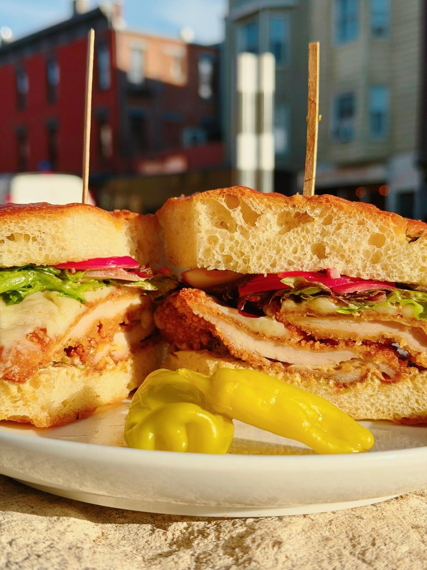 🚨New sandwich new sandwich new sandwich new sandwich new sandwich new sandwich🚨 | Fried Chicken Sandwich | mozzarella, caper aioli, pickled onions, homemade focaccia