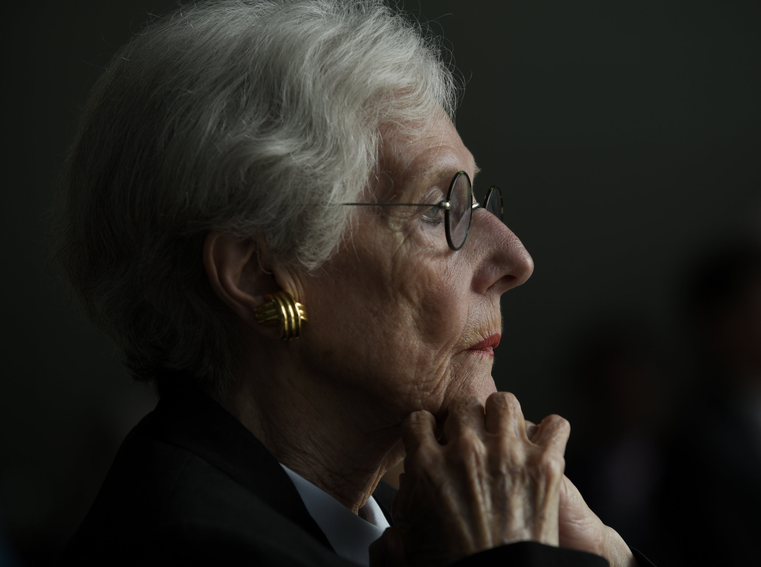  Hillsborough County Clerk of the Circuit Court Pat Frank listens to a speaker during the memorial service for her daughter, well-known Tampa figure Stacy Frank, at the Tampa Museum of Art. Stacy passed away after a six-month-long battle with lung ca