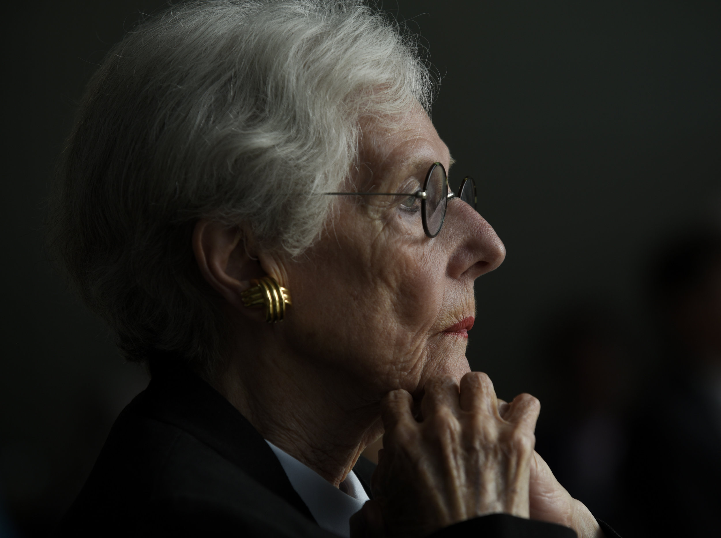 Hillsborough County Clerk of the Circuit Court Pat Frank listens to a speaker during the memorial service for her daughter, well-known Tampa figure Stacy Frank, at the Tampa Museum of Art on July 20, 2016. In June, Stacy passed away after a six-month-long battle with lung cancer.