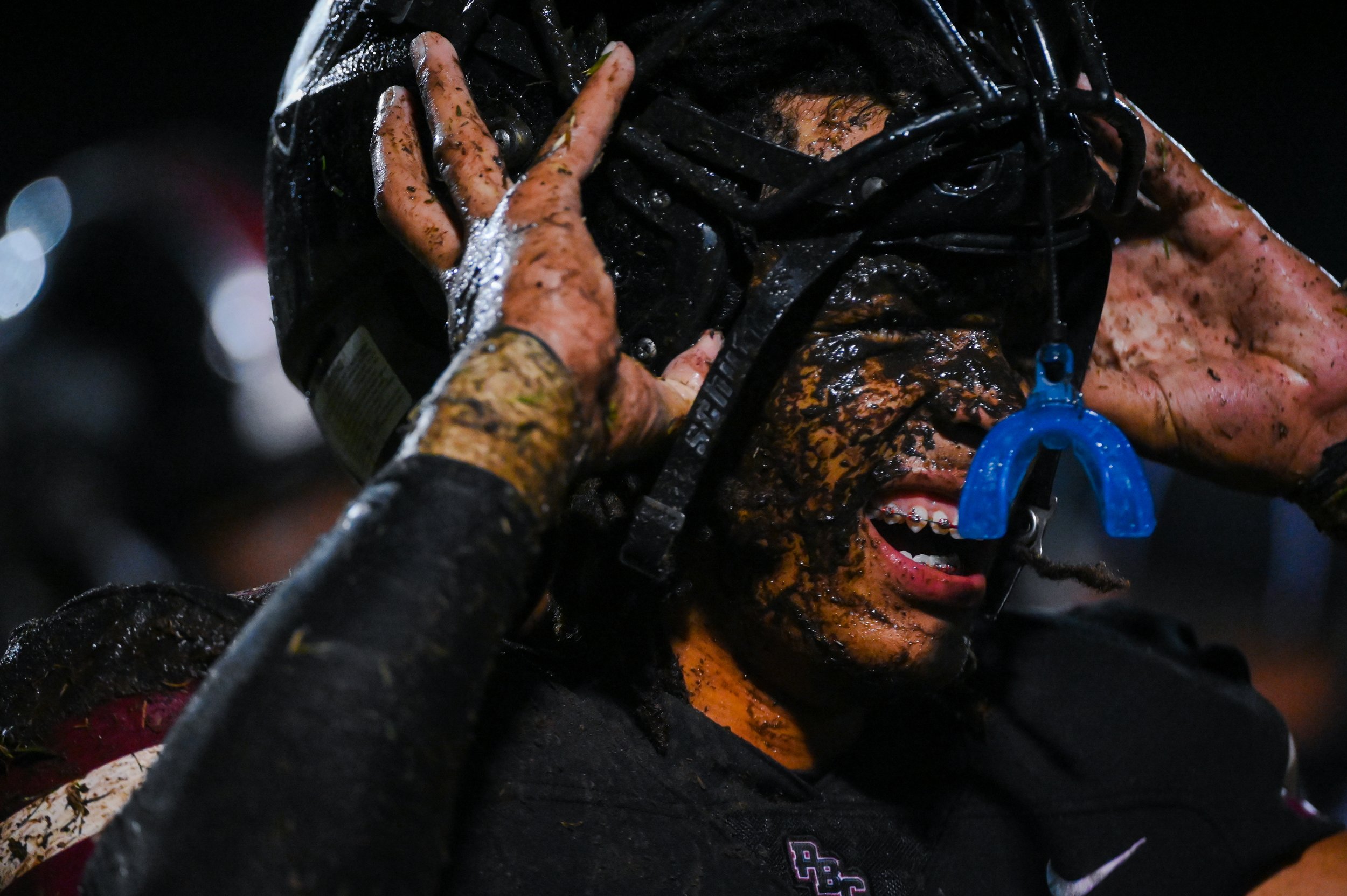  Palm Beach Central cornerback Ka'ron Young (6) grimaces from mud in his eyes after a defensive play during the Class 8A regional semi-final game between host Palm Beach Central and Vero Beach. Final score, Palm Beach Central, 28, Vero Beach, 21. 