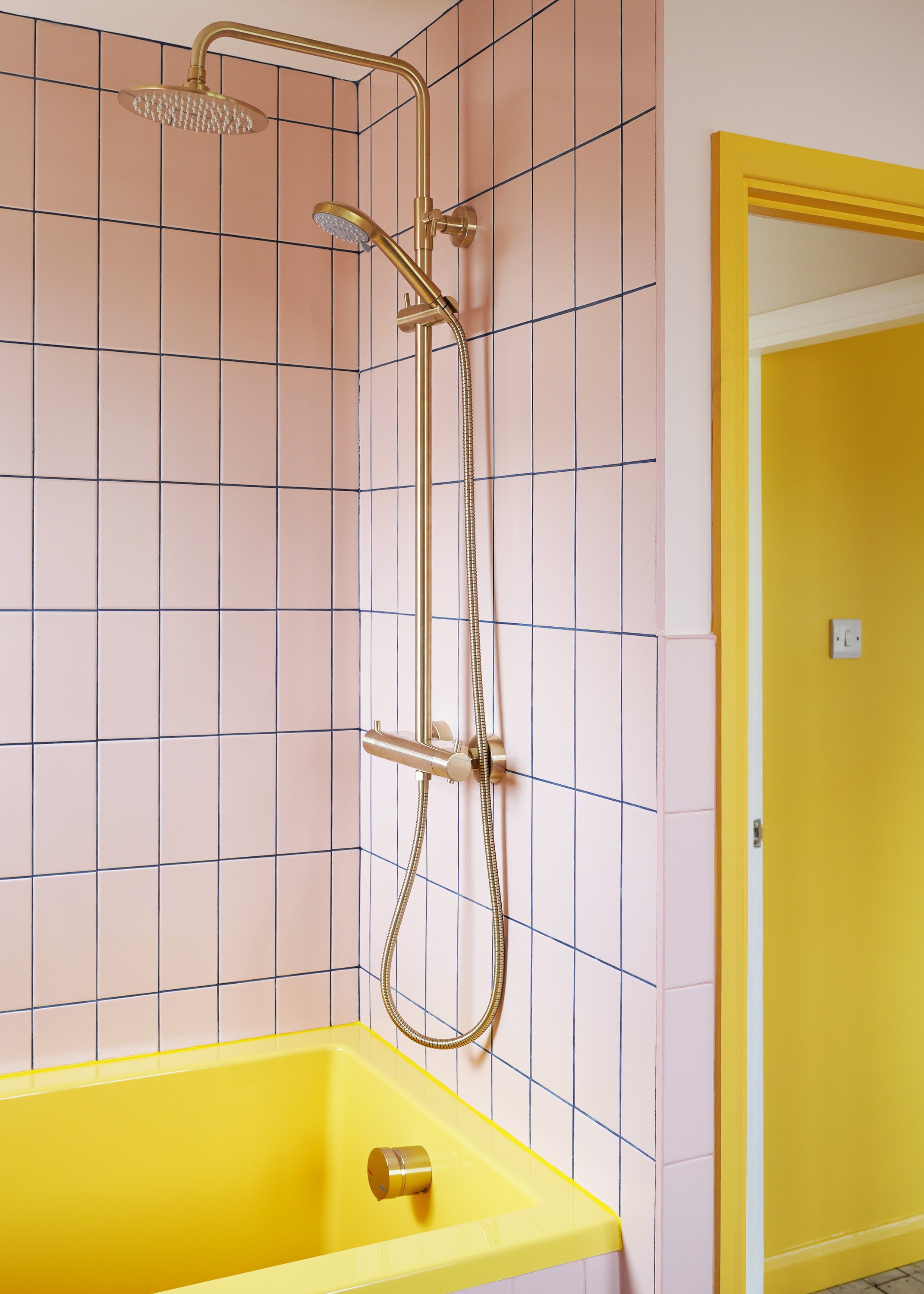 pink bathroom, yellow bathroom