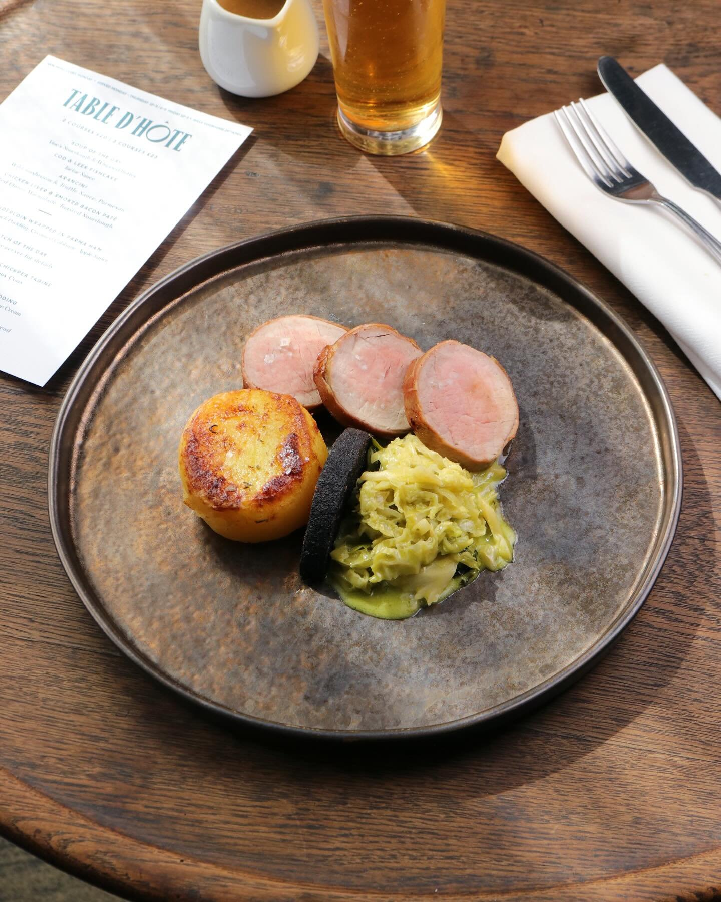 On this week&rsquo;s Table D&rsquo;h&ocirc;te&hellip;✨

2 courses for &pound;20 | 3 Courses for &pound;23

Roast Pork Tenderloin wrapped in Parma Ham, Fondant Potato, Black Pudding, Creamed Cabbage &amp; Apple Sauce. Just one of the choices on this w