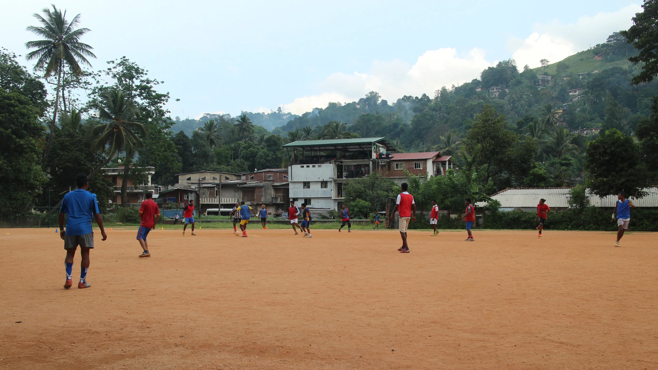 The boys playing their nightly game of football.