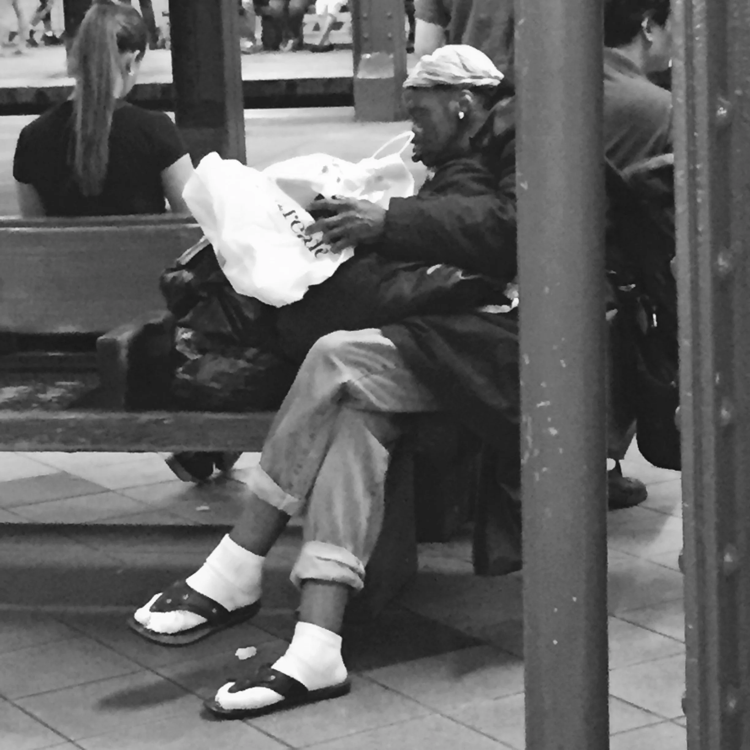 Subway Reading - Black+White Photograph -12" x 12"