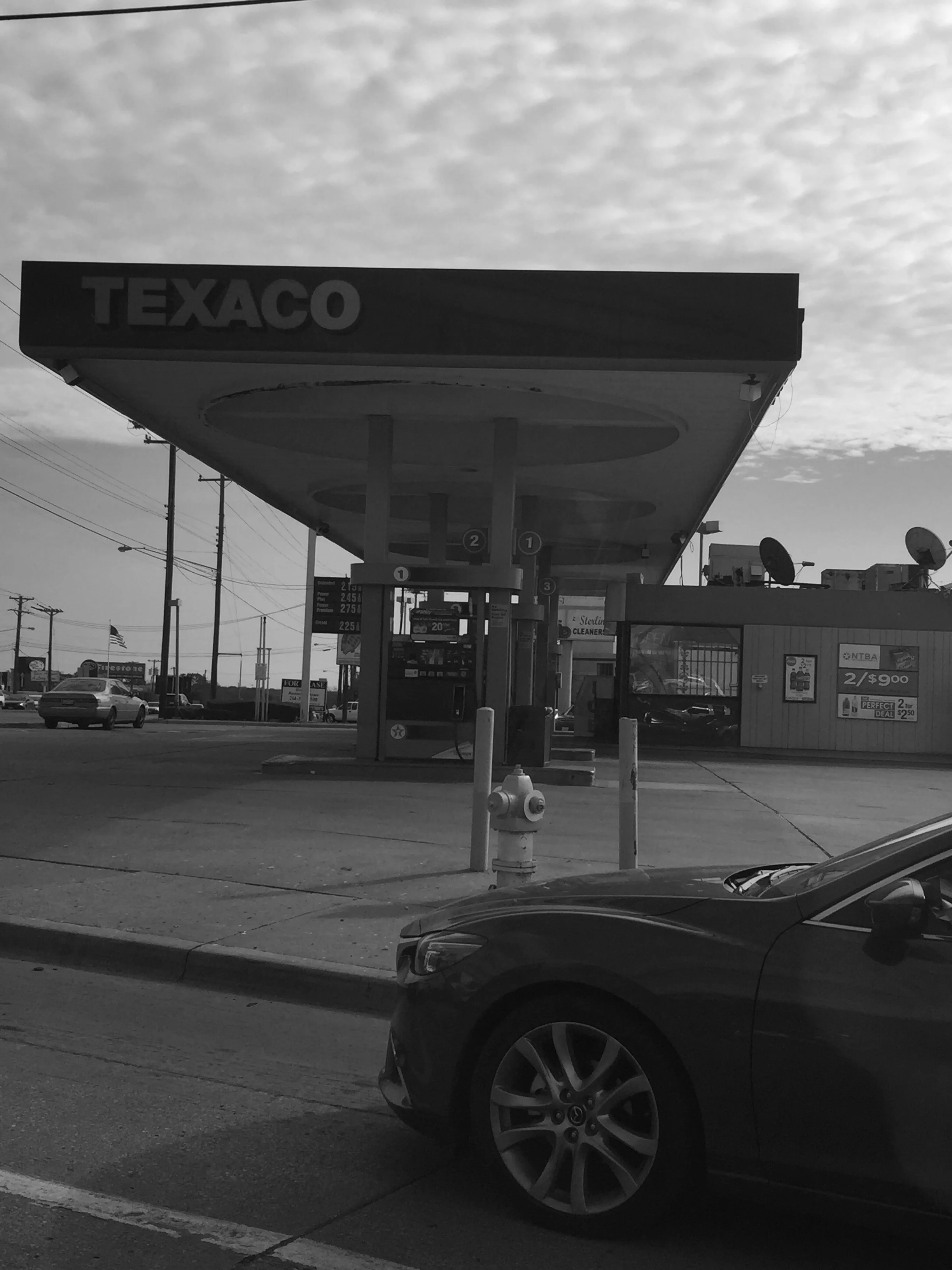 Texaco Gas Station - Black+White Photograph - 12" x 12"