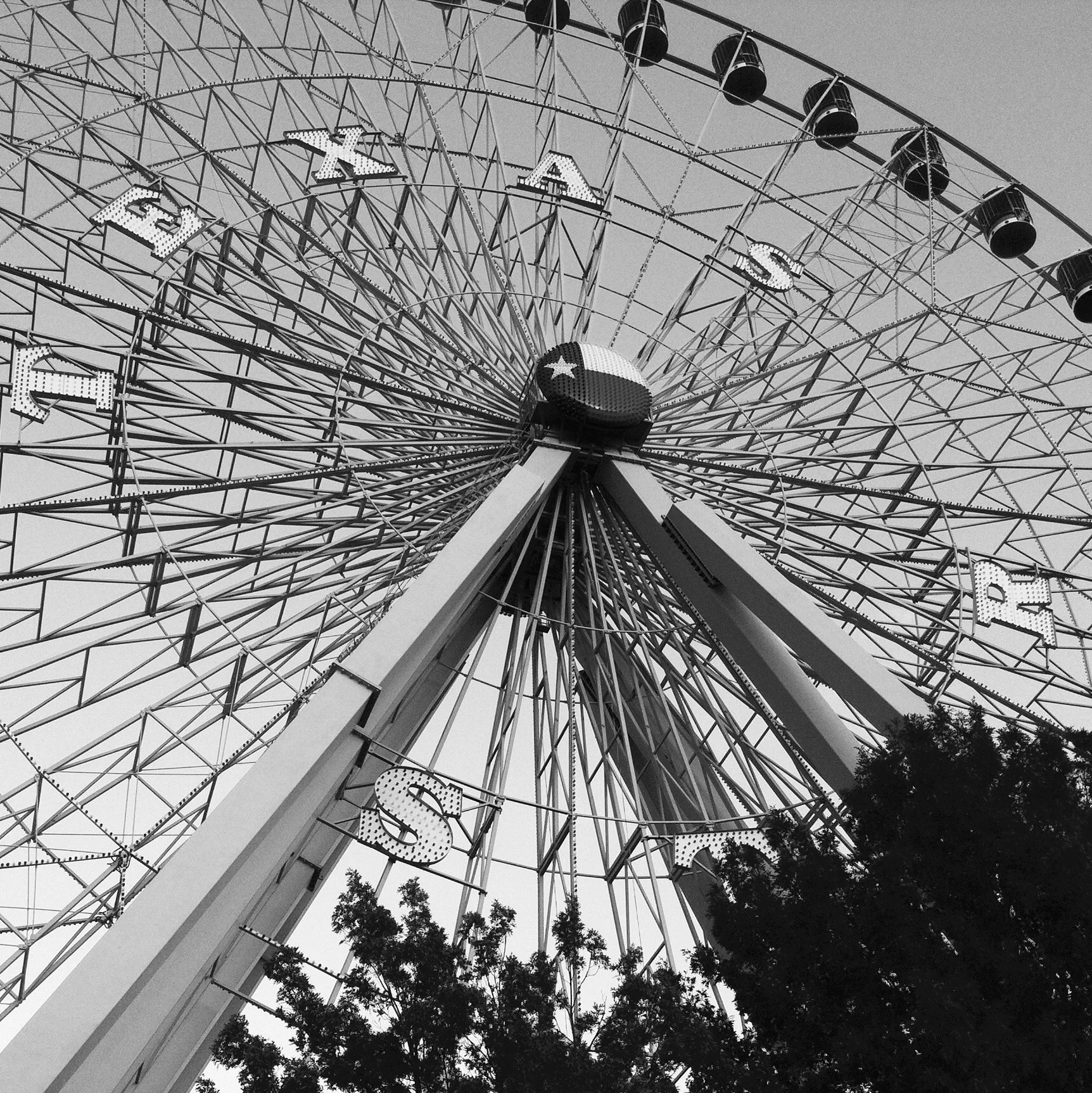 Texas Star Ferris Wheel - Black+White Photograph - 12" x 12"