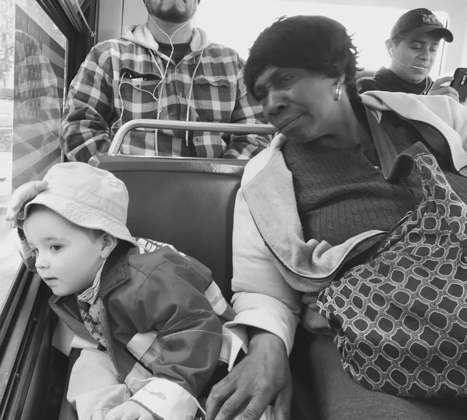 On the Bus - Black+White Photograph - 12" x 12"