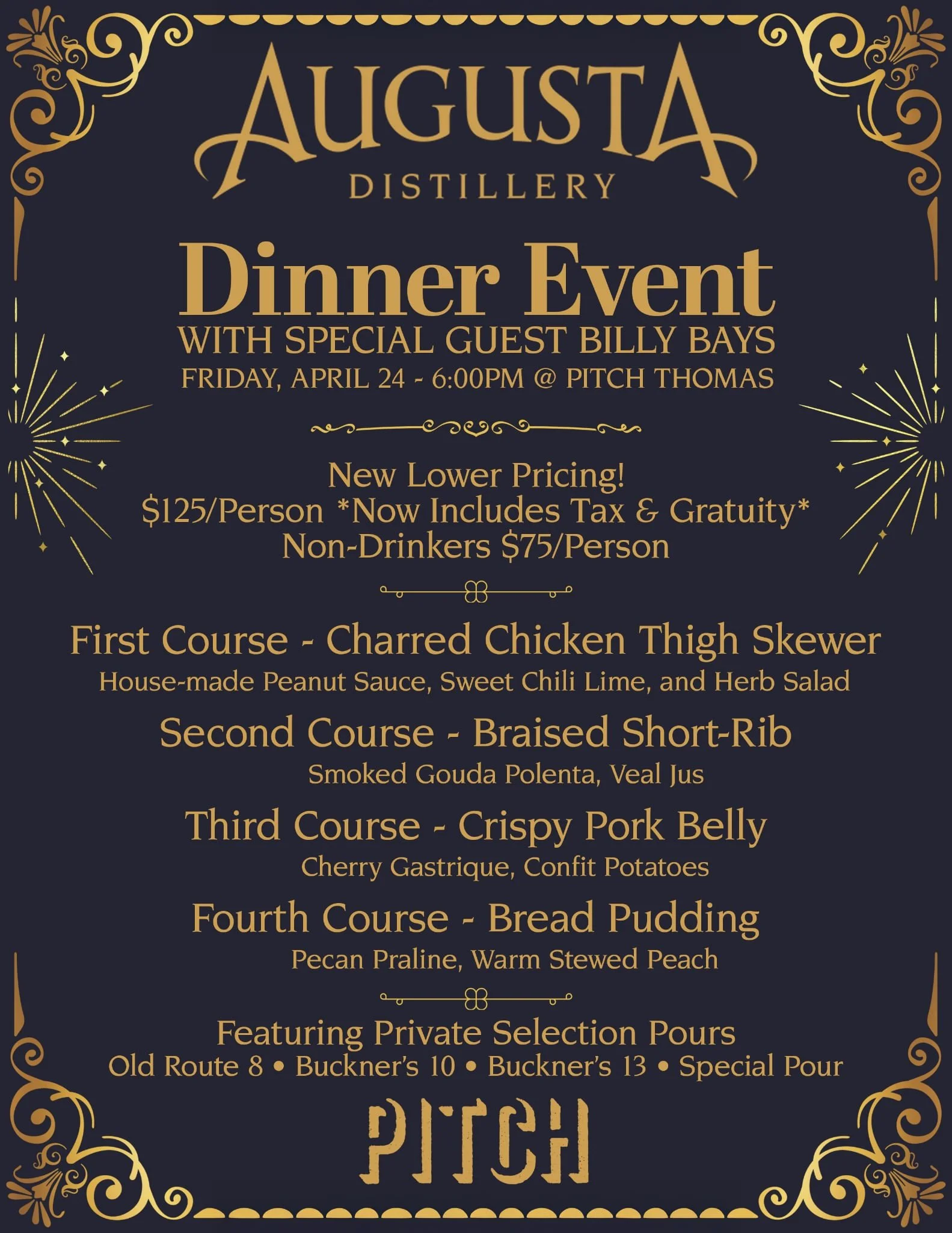 Augusta Distillery Private Dinner featuring Billy Bays