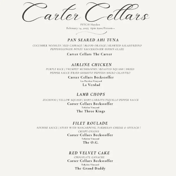 Carter Cellars Wine Dinner 14th Feb 2025