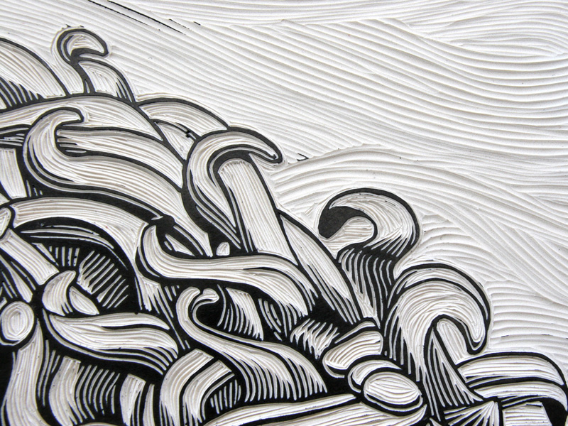 Acorn Caps linocut - NessyPress.com