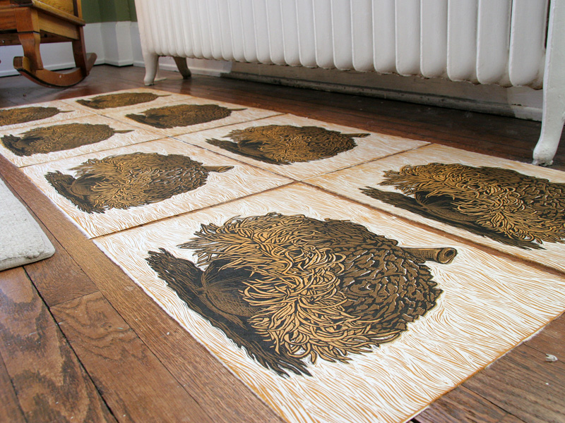 Acorn linocut - NessyPress.com