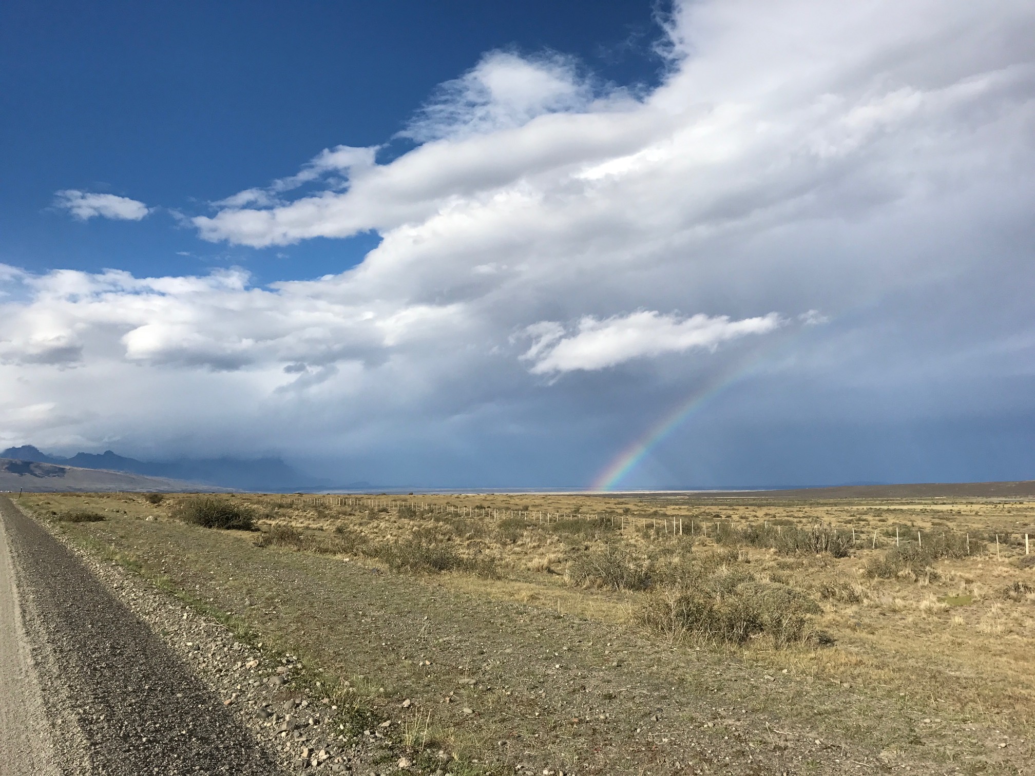 Rainbow driving into Patagonia