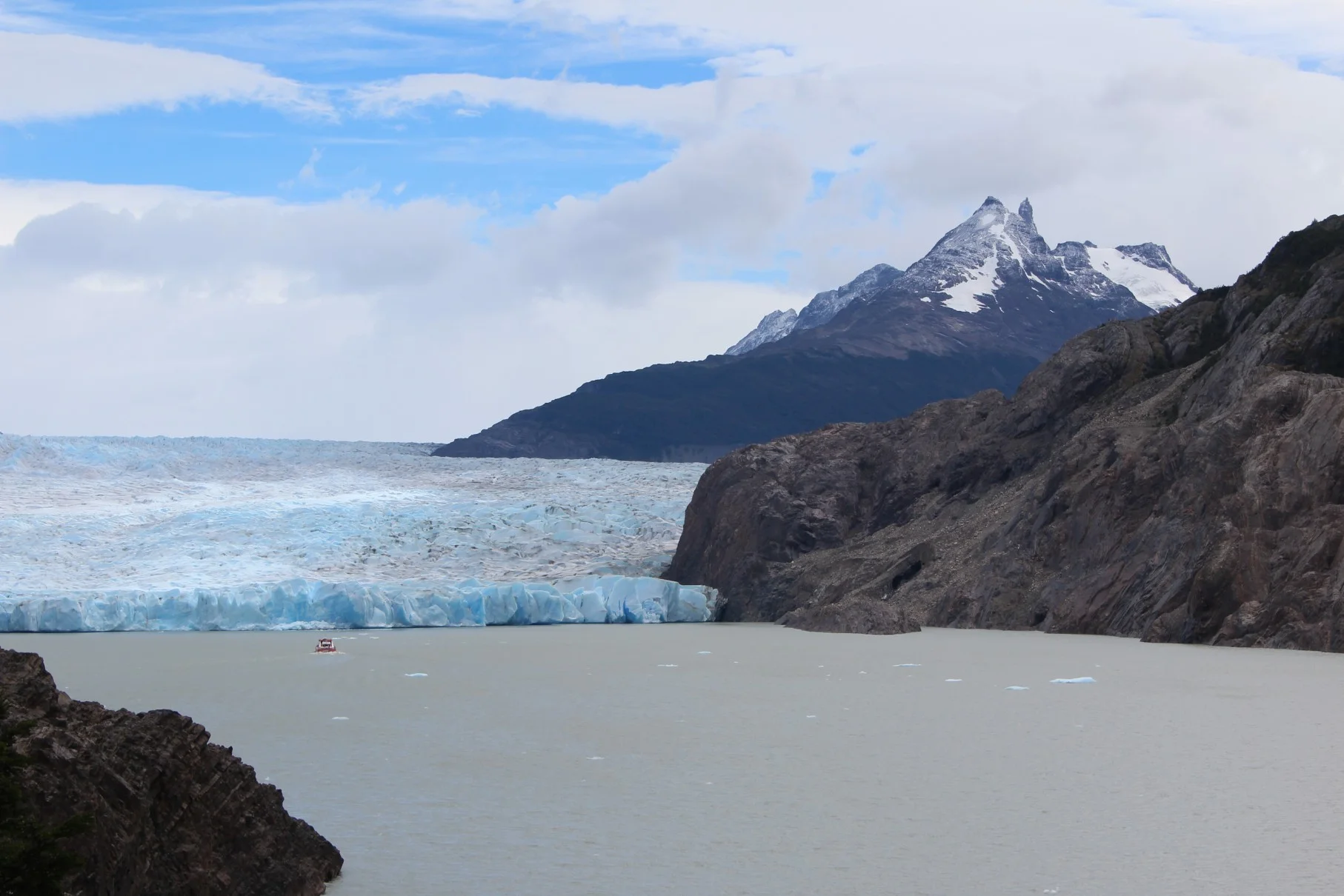 Grey Glacier from the Mirador (note ferry for scale)