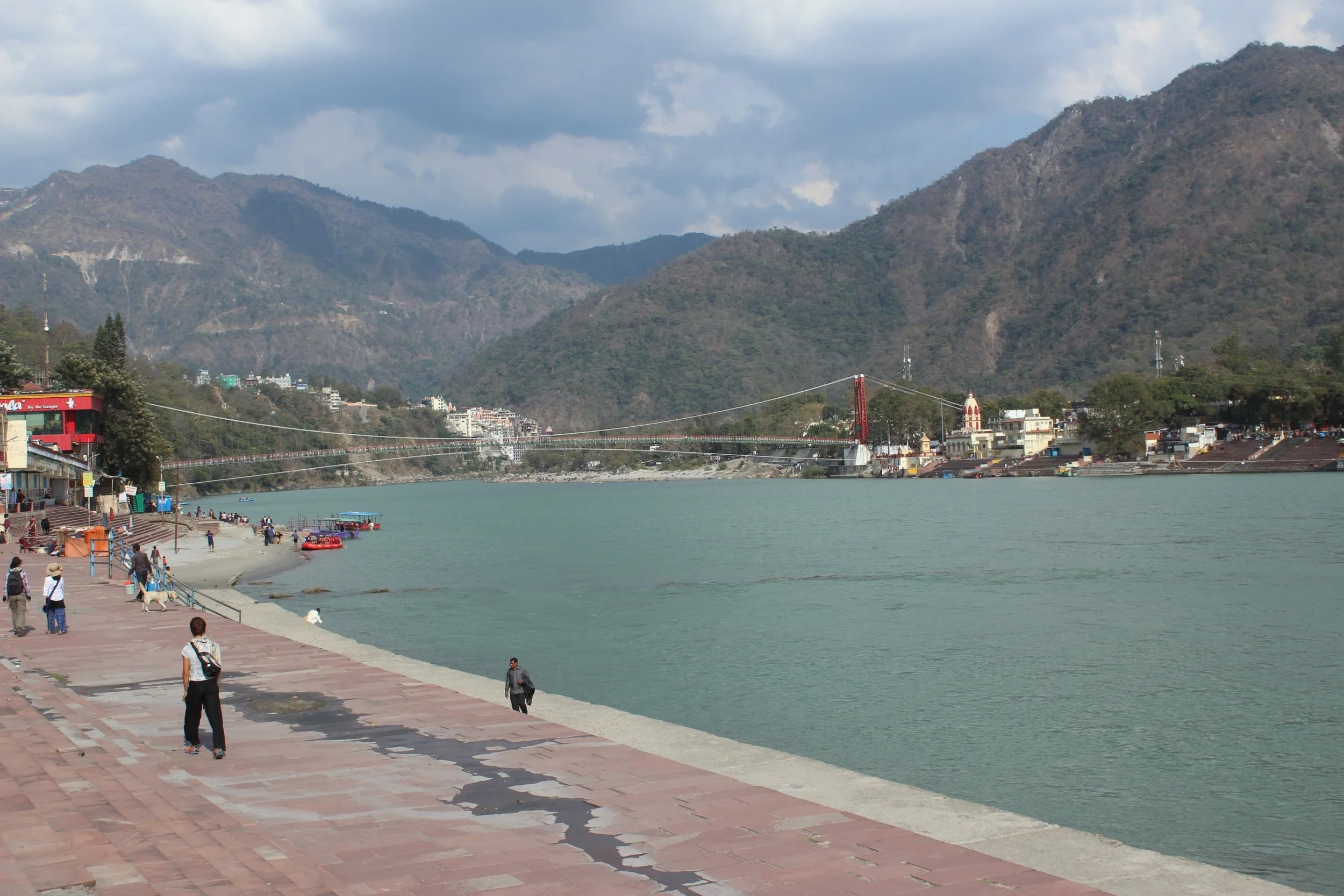 view of the Ram Jhula bridge over the Ganga
