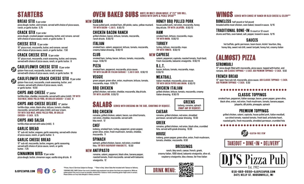 Menu — DJ'S Pizza Pub
