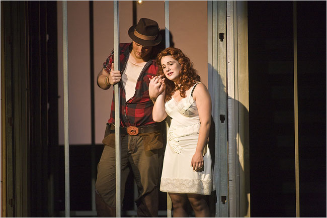  Rebecca Jo Loeb and Steven Ebel in a scene from  Rise and Fall of the City of Mahagonny  at Tanglewood .&nbsp; Photo by Michael J. Lutch for  The New York Times . 