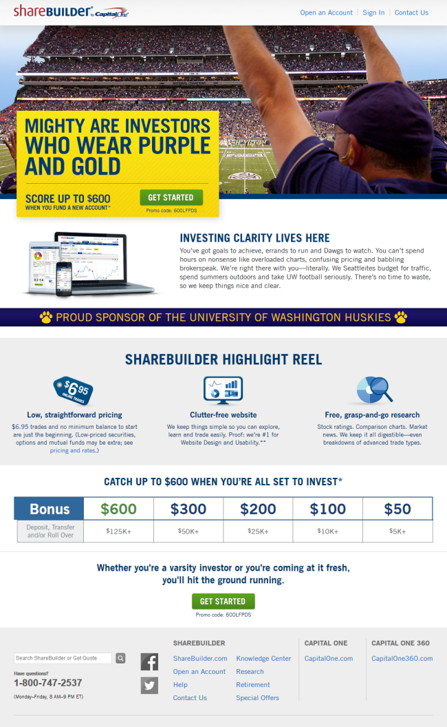 A landing page that tied back to digital signage inside Husky Stadium.
