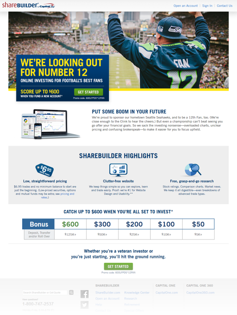 Landing page for Seahawks fans who saw our signage and activations crew outside CenturyLink Field.