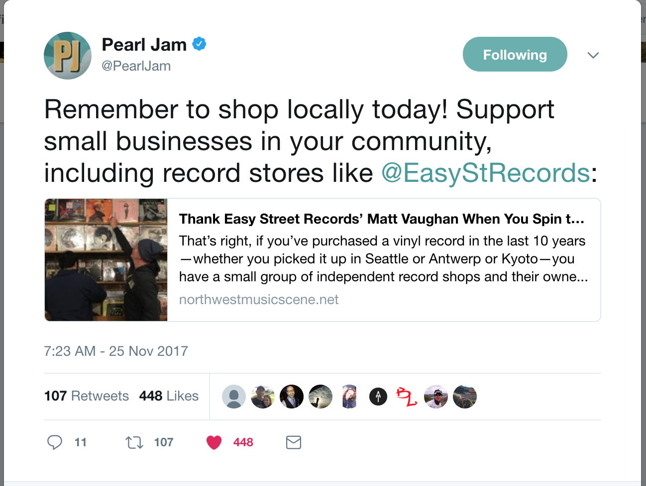 Pearl Jam Tweets the Story