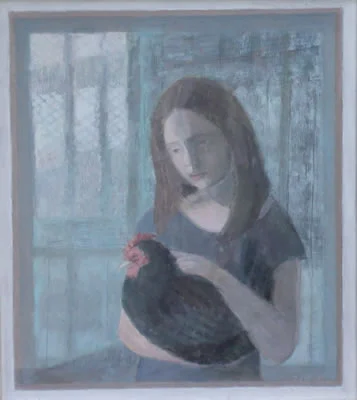 Girl Holding a Hen - SOLD